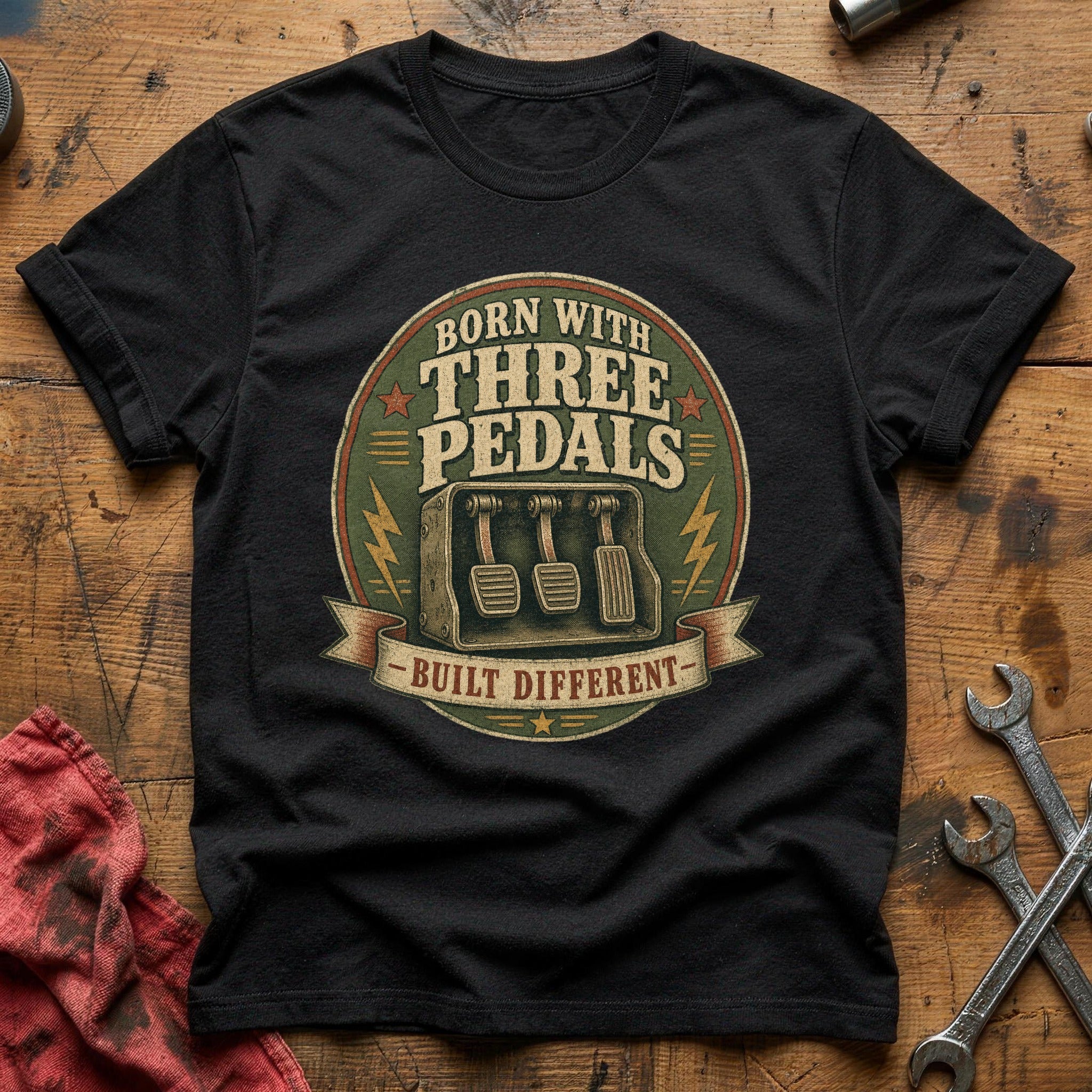 Born with Three Pedals T-Shirt - Black