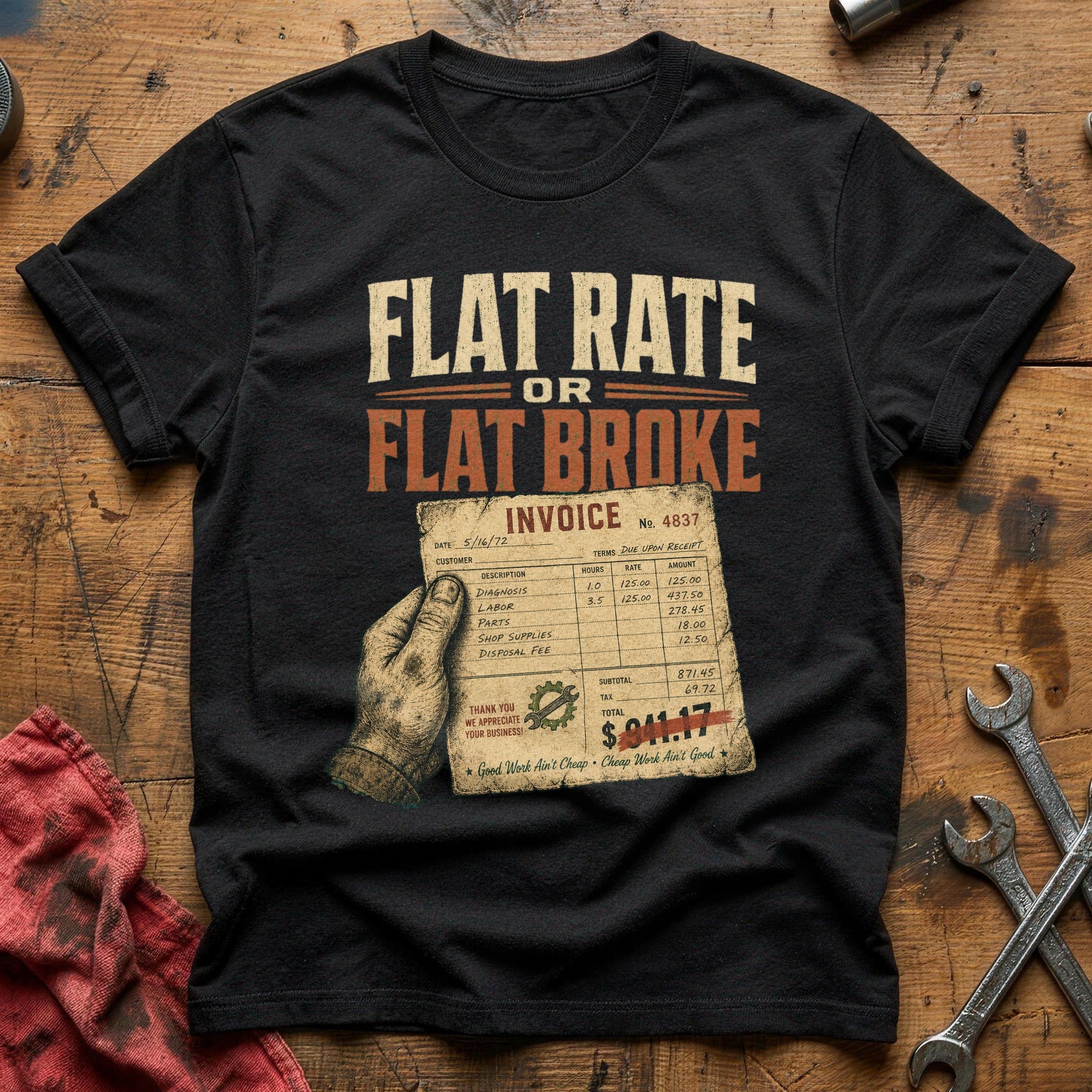 Flat Rate or Flat Broke T-Shirt - Black