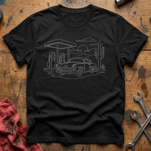 Car Desert Gas Station 23 T-Shirt - Black