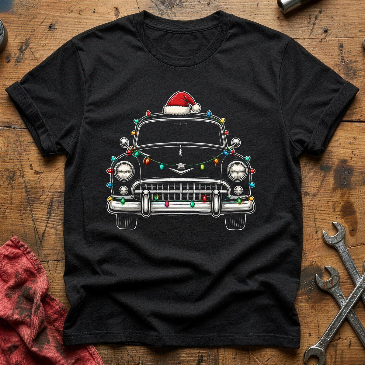 Classic Sedan Christmas Lights 55 T-Shirt - Black