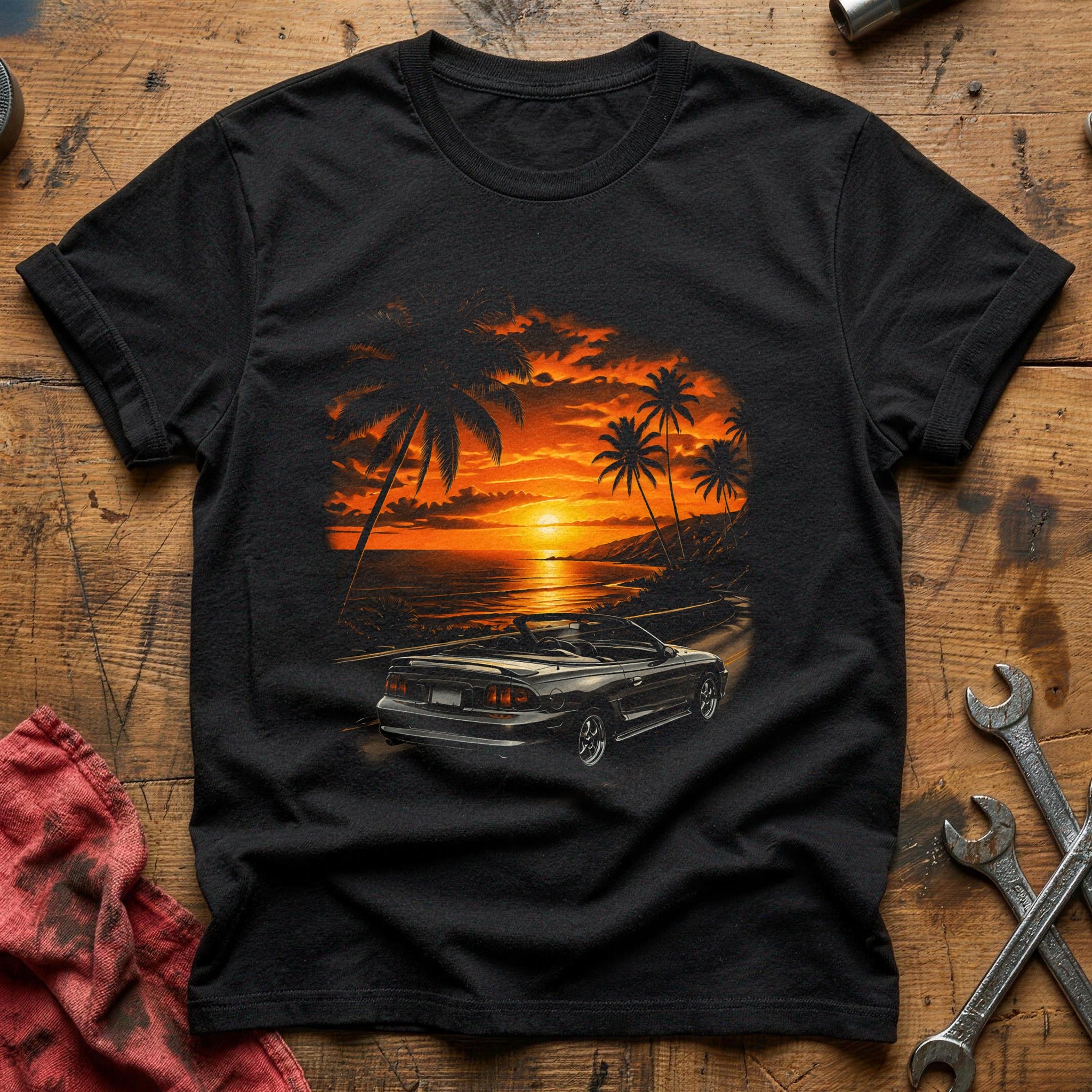 Convertible Beach Sunset T-Shirt - Black