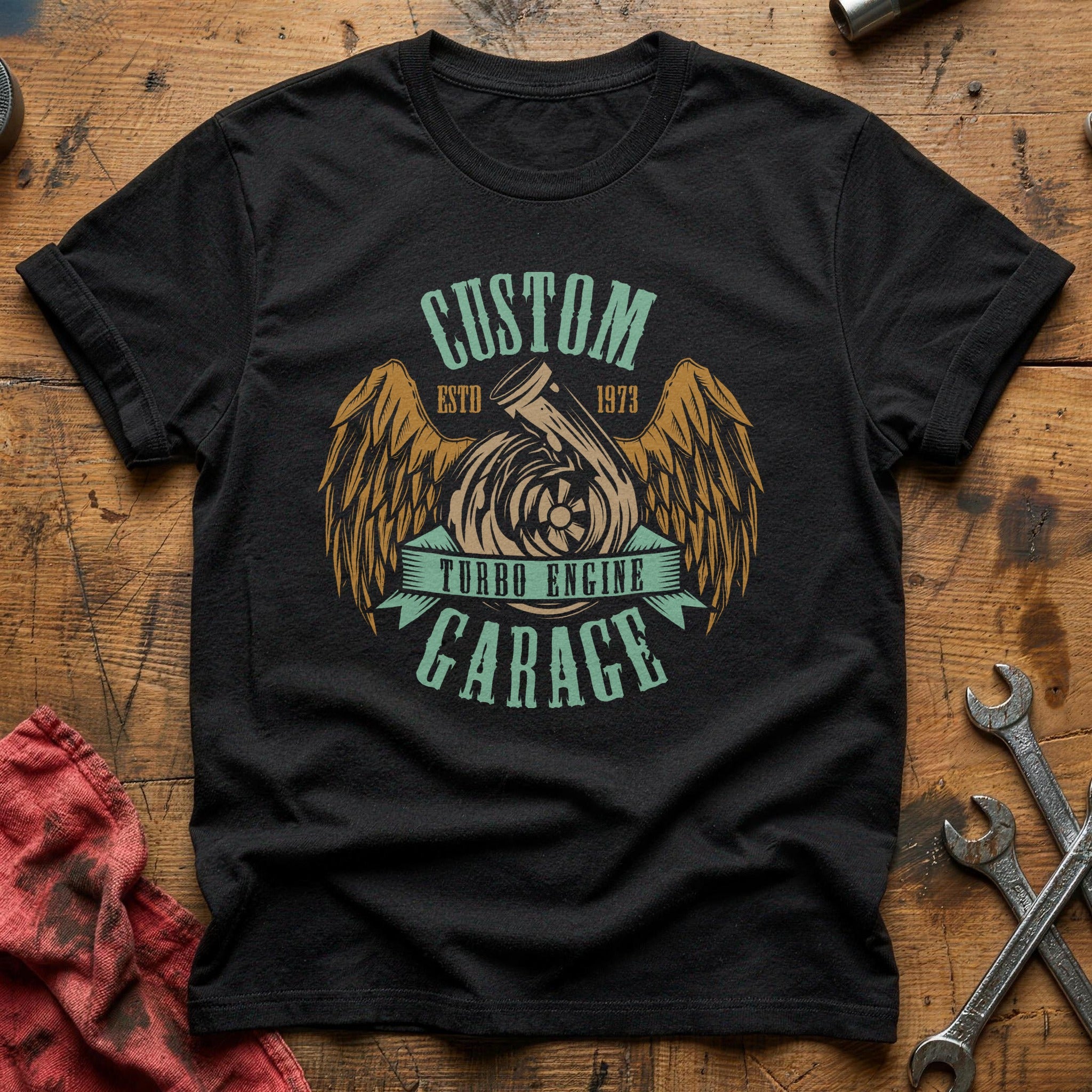 Custom turbo engine garage T-Shirt - Black