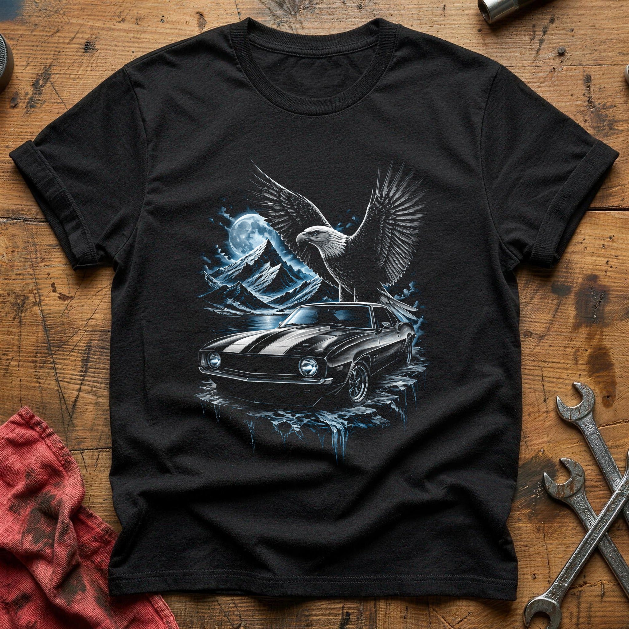 Eagle Muscle Car Moon T-Shirt - Black