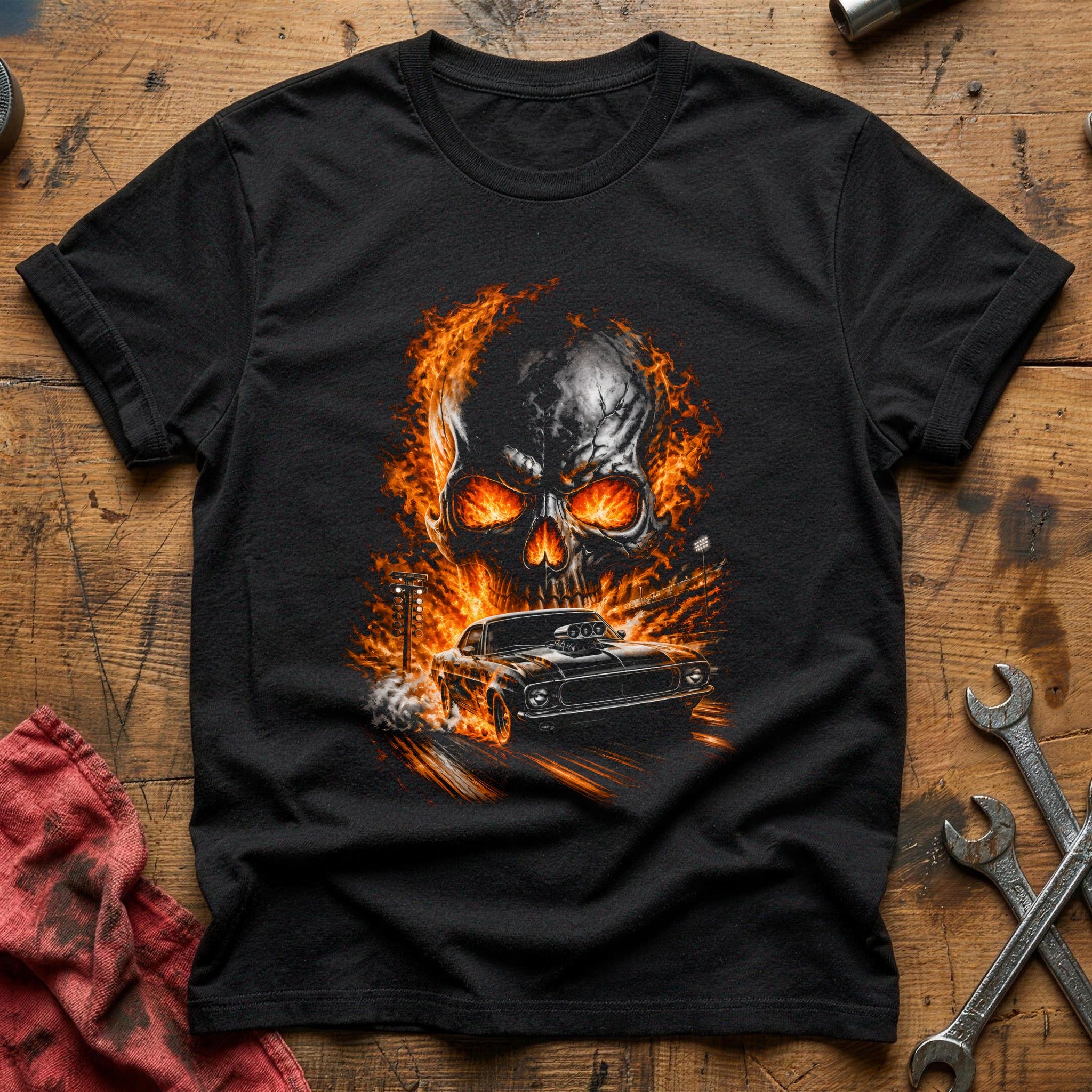 Flaming Hotrod Skull 96 T-Shirt - Black