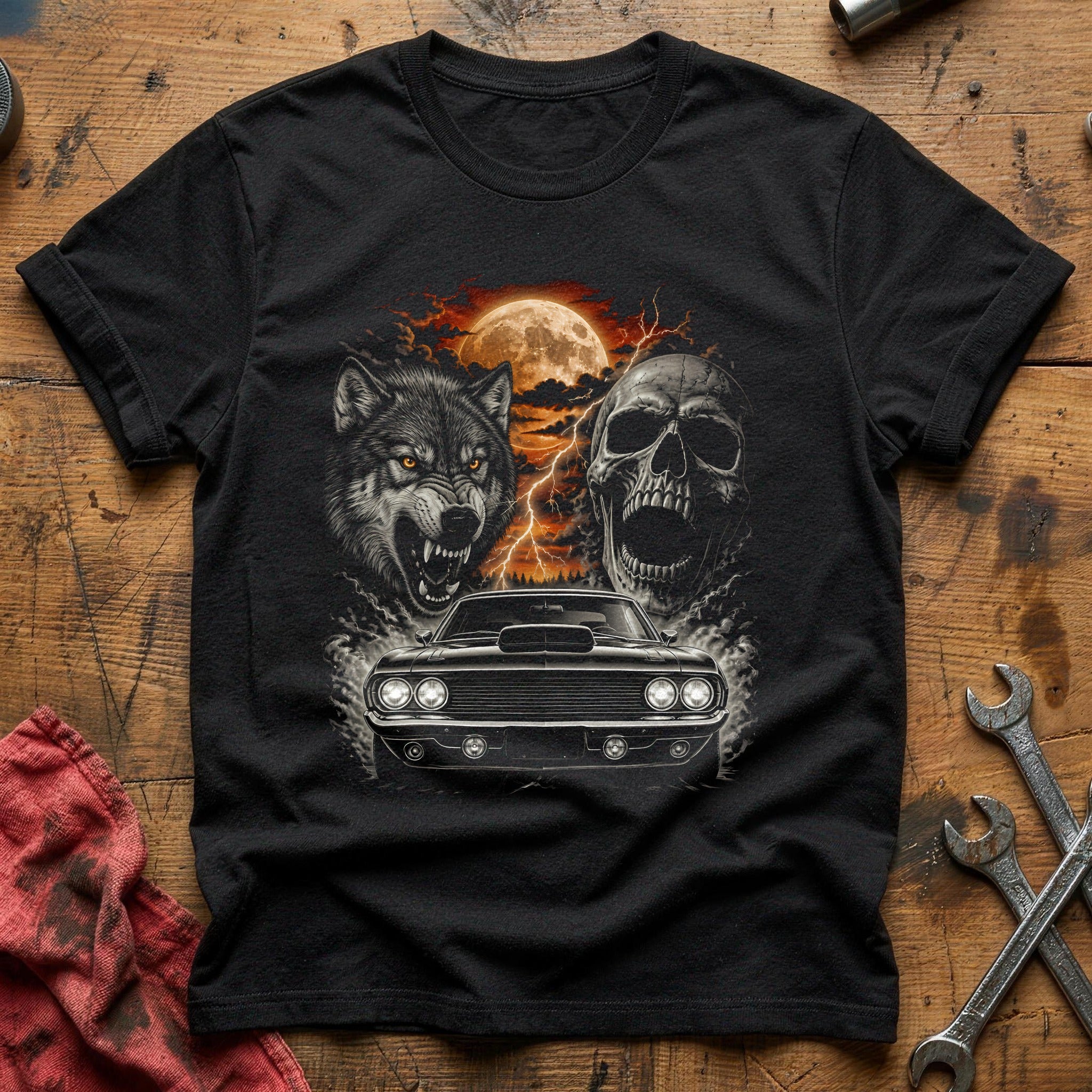 Grand Hotrod Wolf Skull 19 T-Shirt - Black