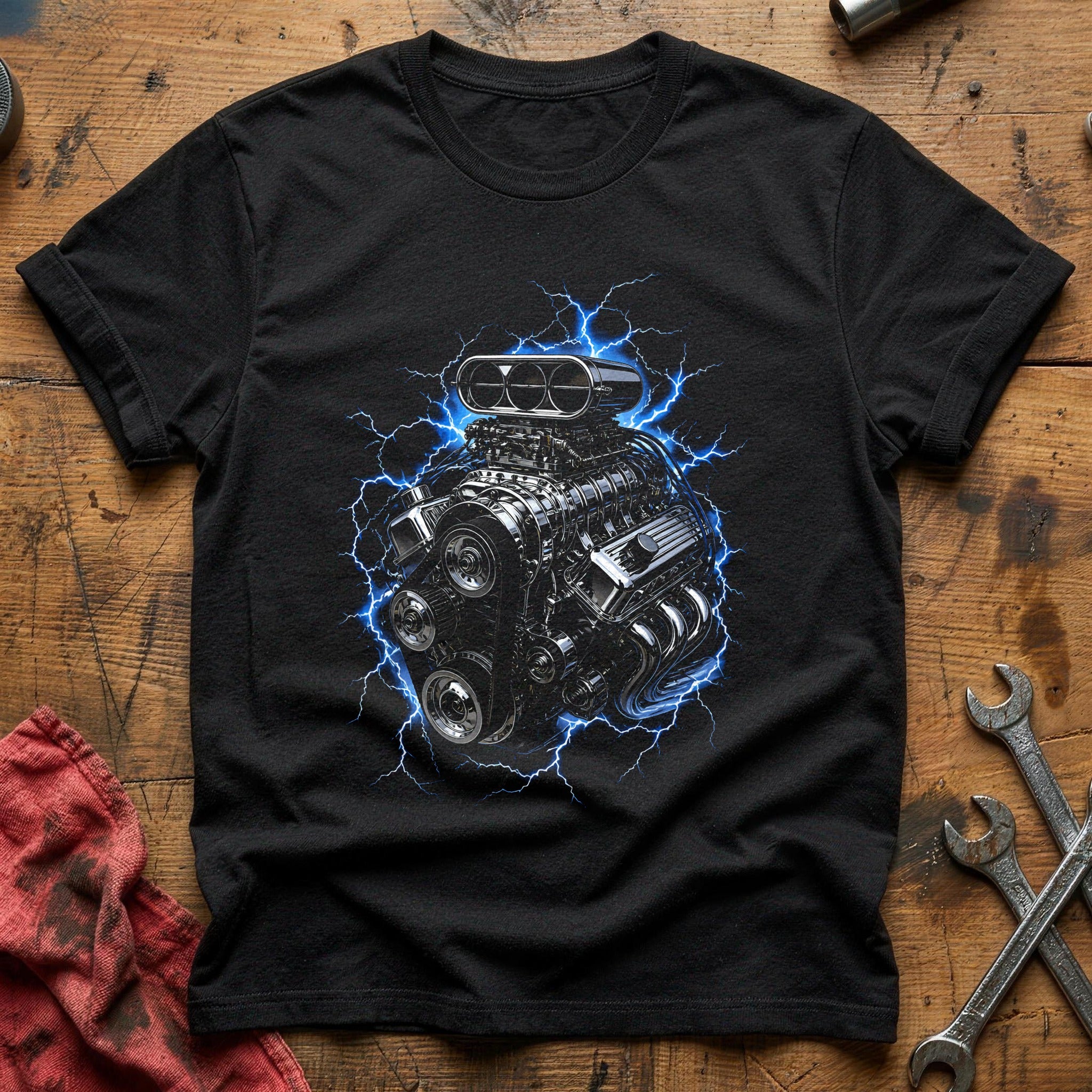 Hot Rod Engine Lightning T-Shirt - Black