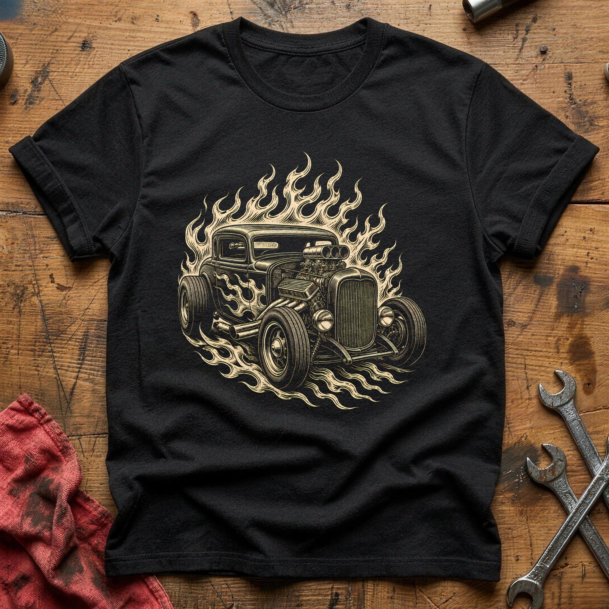Hotrod Woodcut 80 T-Shirt - Black