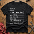 I Can't Work Today My Car Needs Me 47 T-Shirt - Black