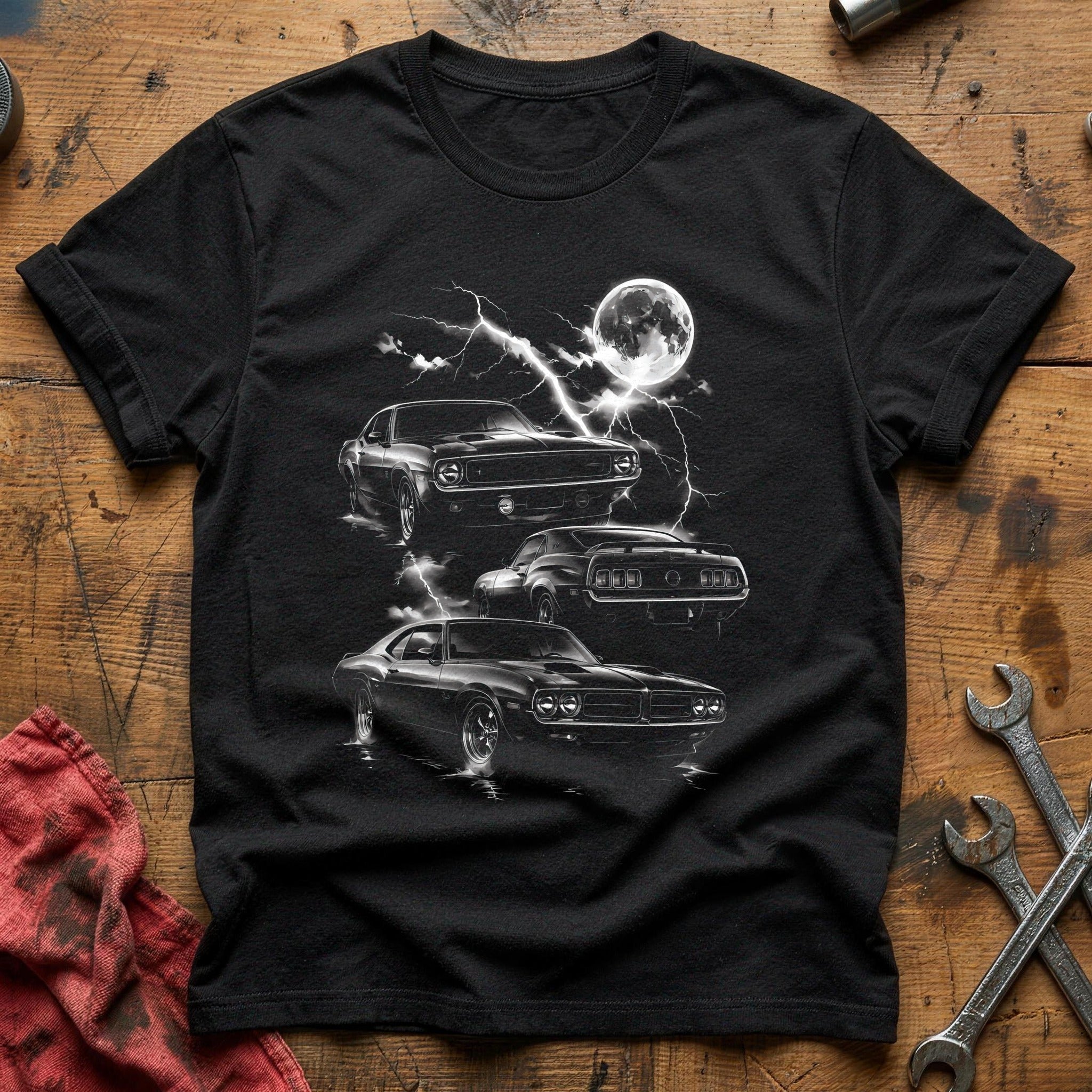 Muscle Car Lightning Moon T-Shirt - Black