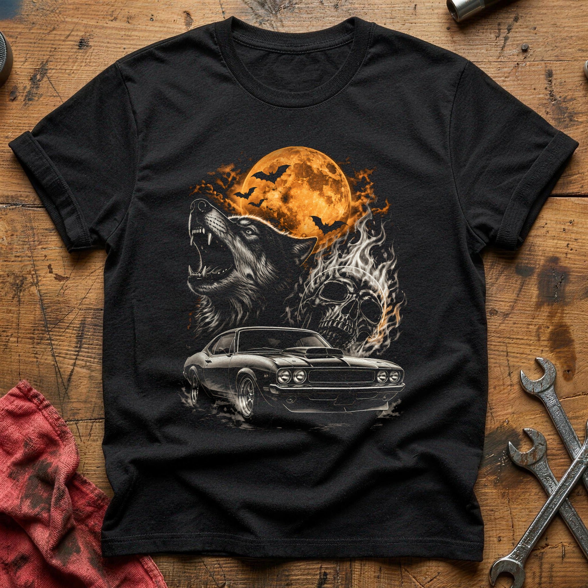 Muscle Wolf Flaming Skull 62 T-Shirt - Black
