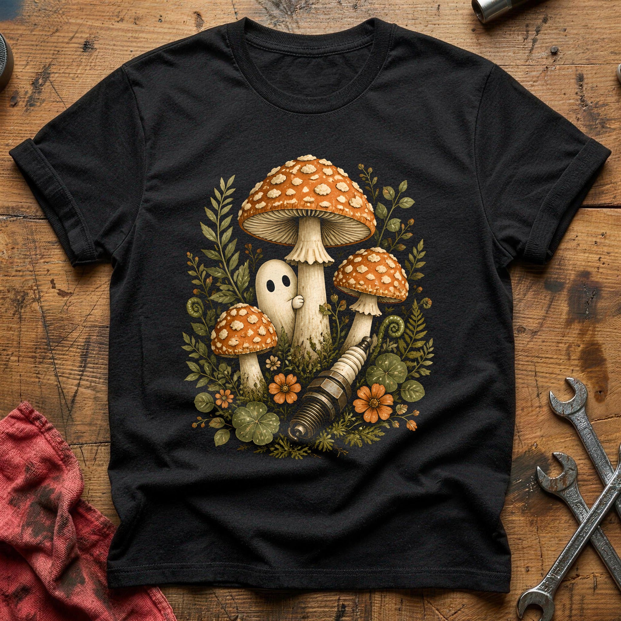 Mushroom Ghost Sparkplug 38 T-Shirt - Black