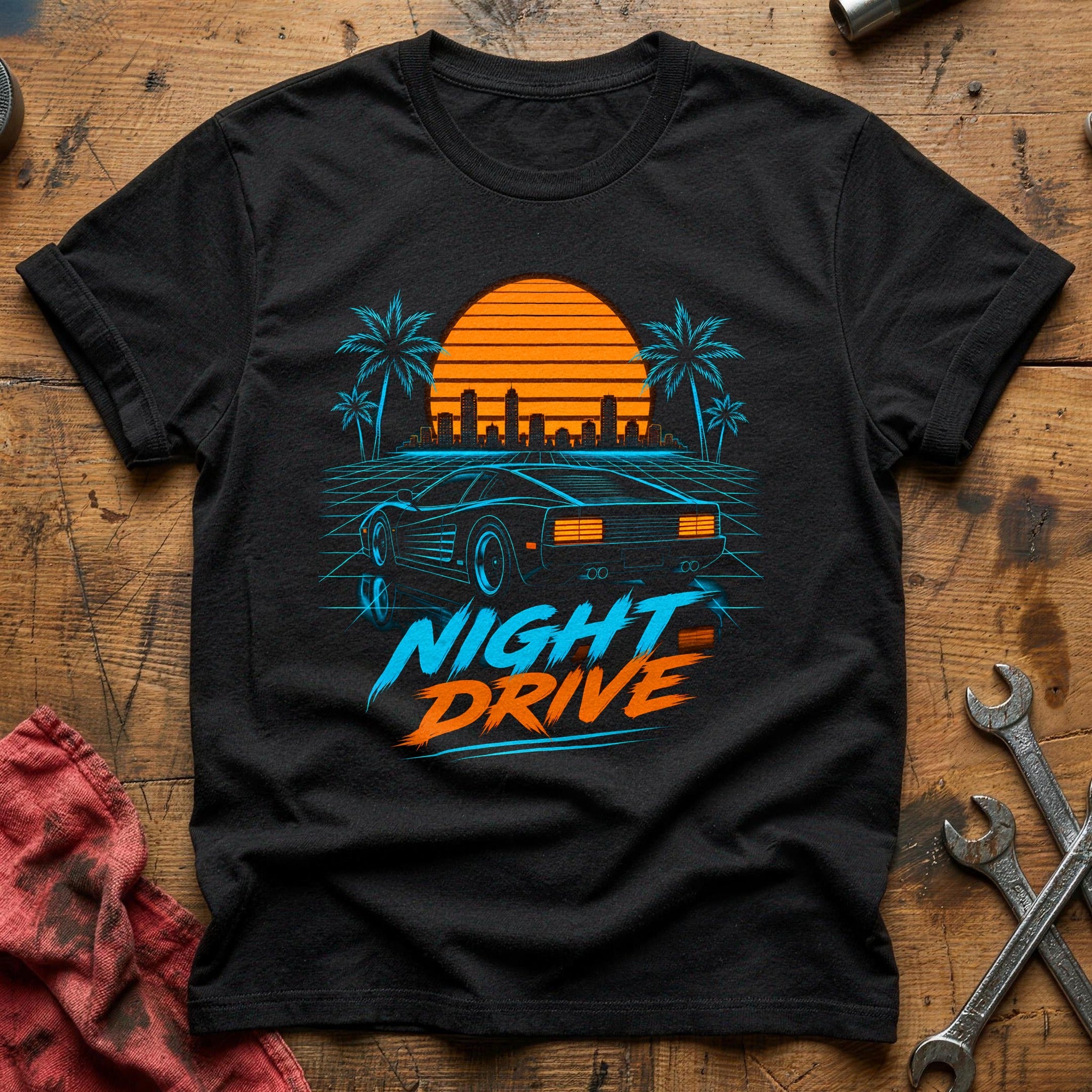 Night Drive Synthwave 41 T-Shirt - Black