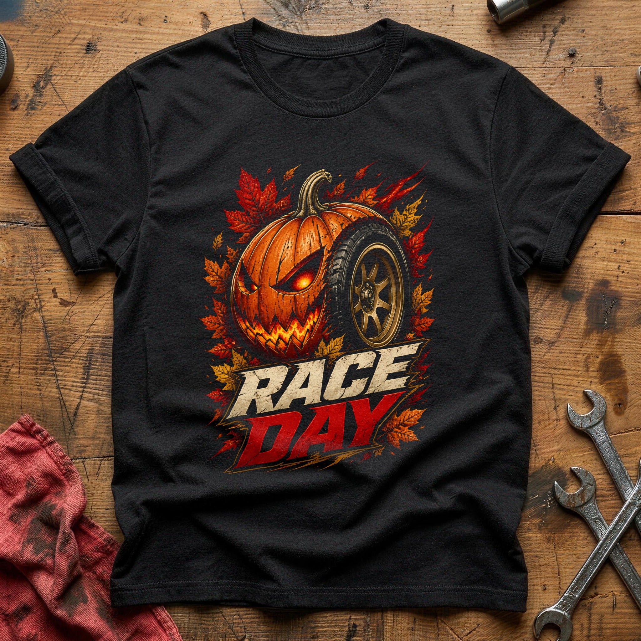 Race Day Pumpkin Wheel 14 T-Shirt - Black