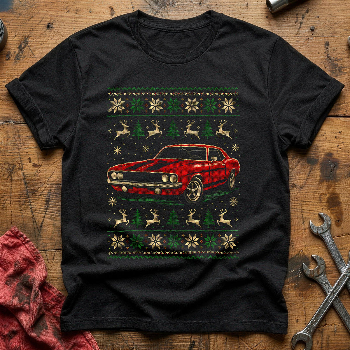 Red Muscle Car Sweater 33 T-Shirt - Black