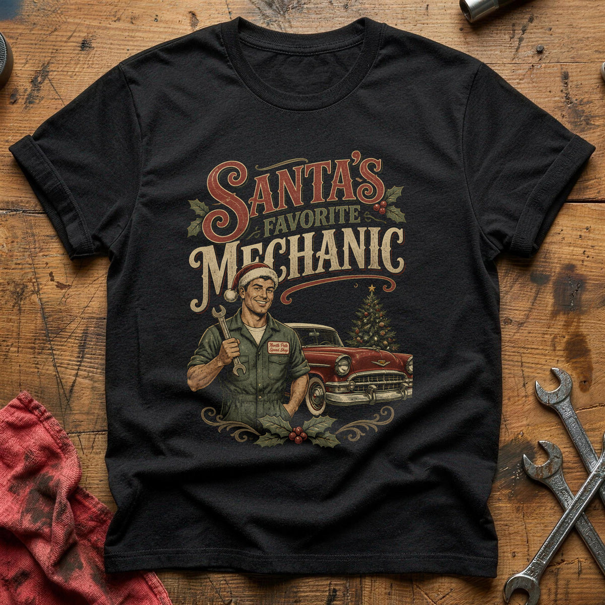 Santa's Favorite Mechanic 96 T-Shirt - Black
