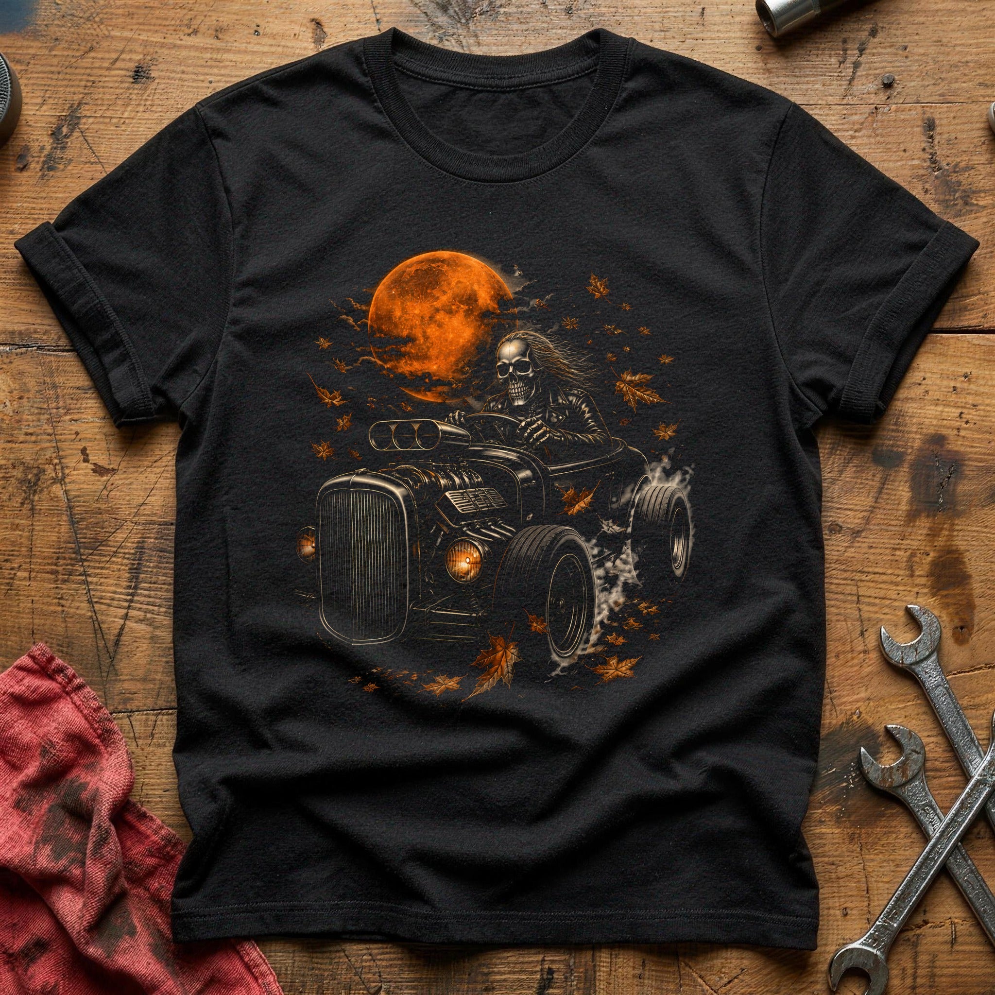 Skeleton Driving Hotrod 89 T-Shirt - Black