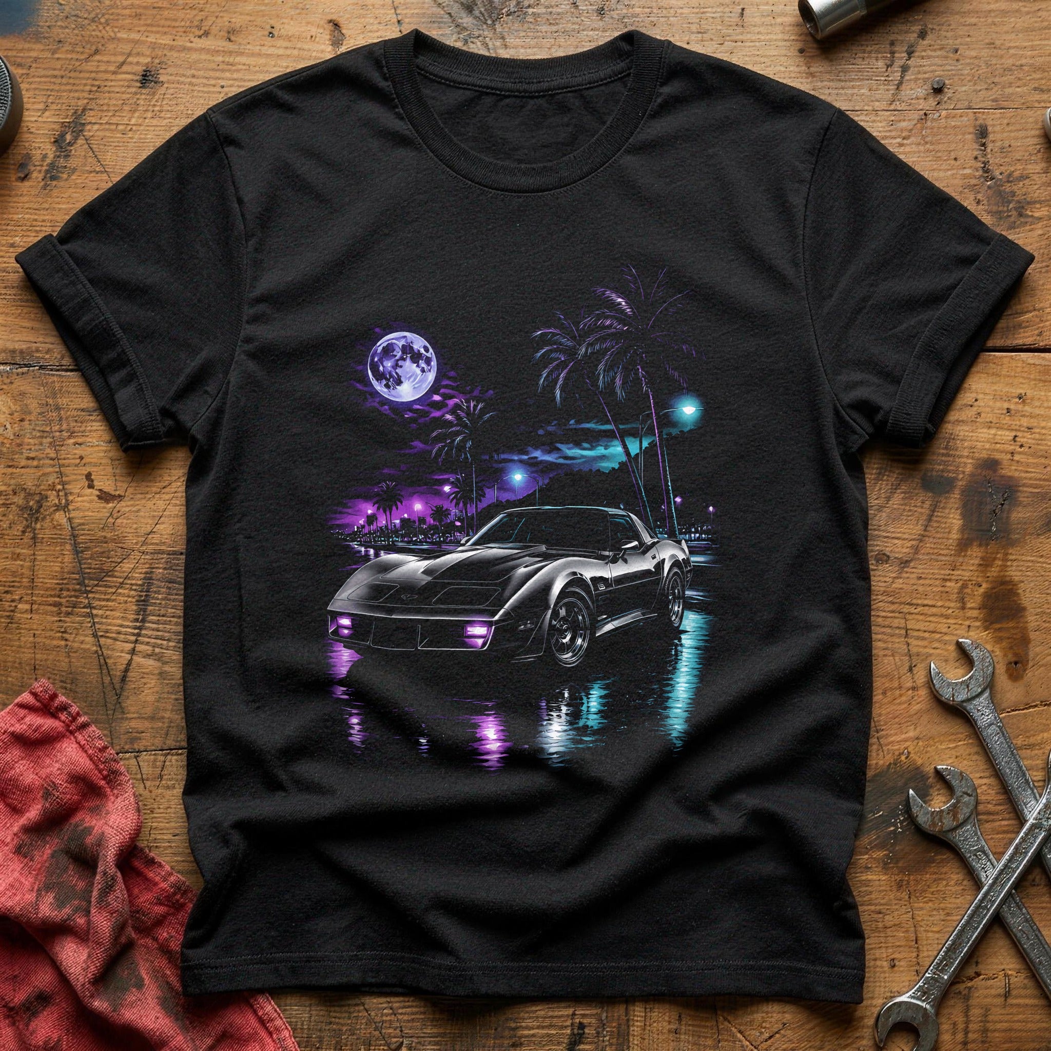 Sports Car Night Drive T-Shirt - Black