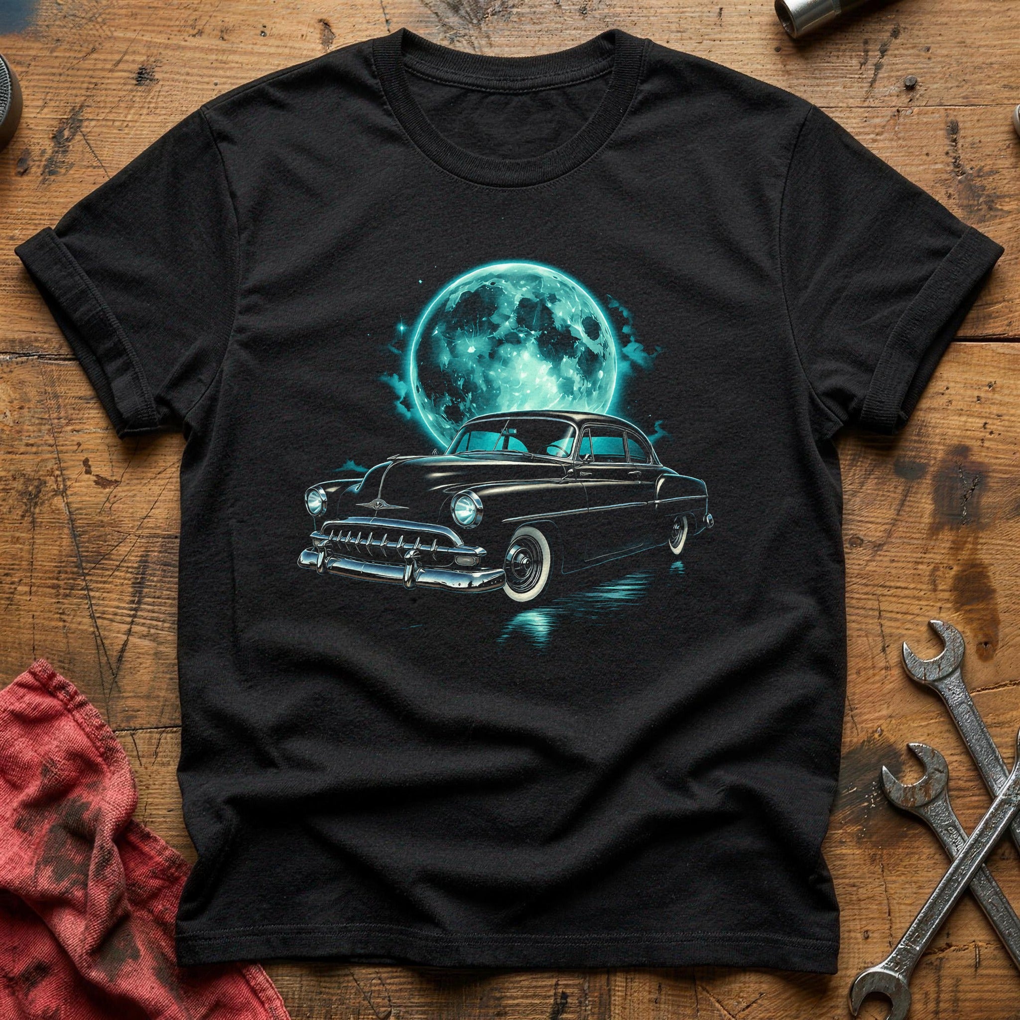 Vintage Car Moon Night T-Shirt - Black