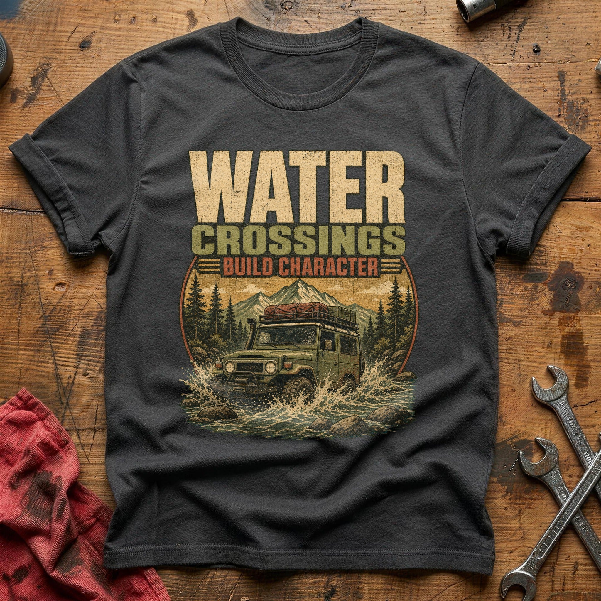 Water Crossings Build Character T-Shirt - Charcoal