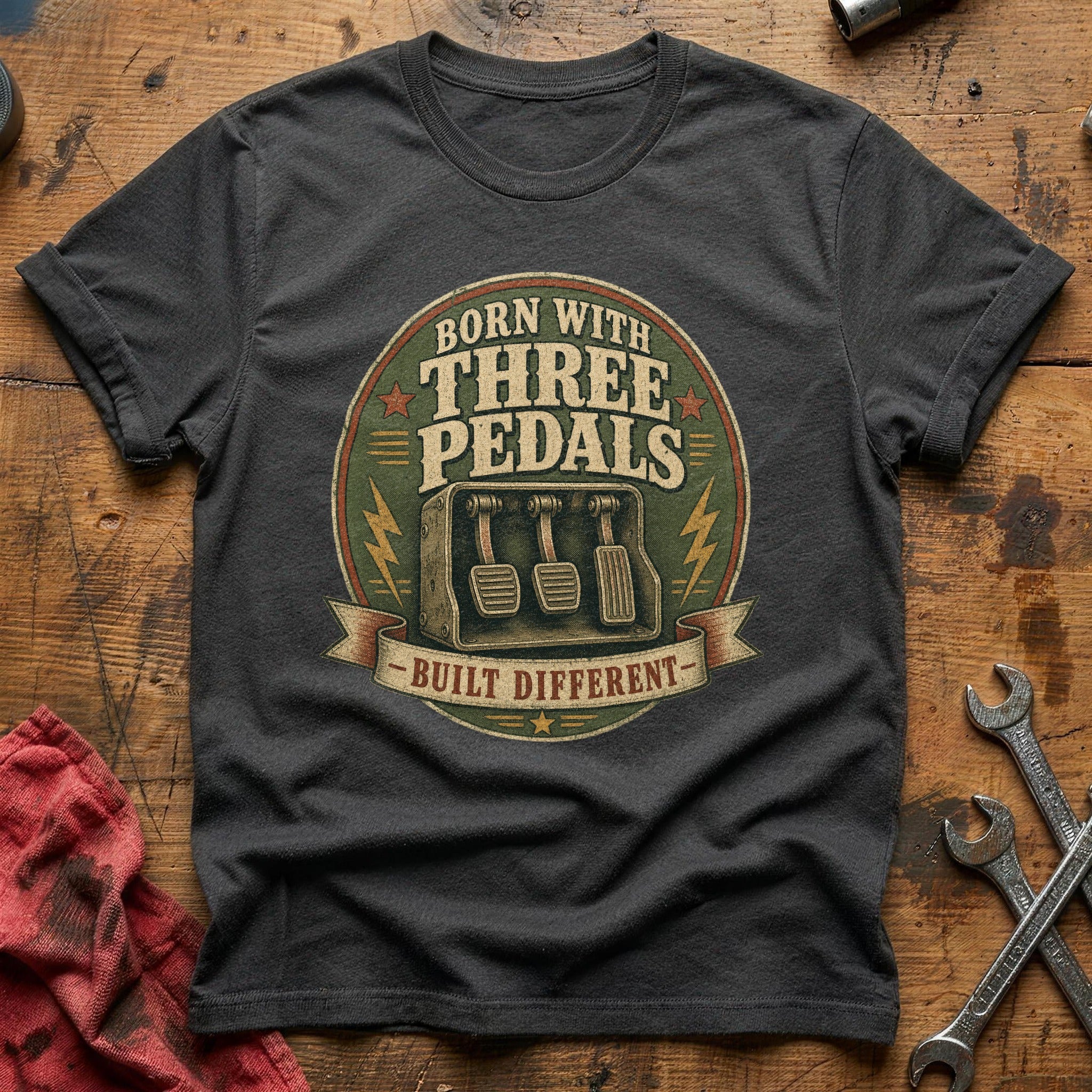 Born with Three Pedals T-Shirt - Charcoal