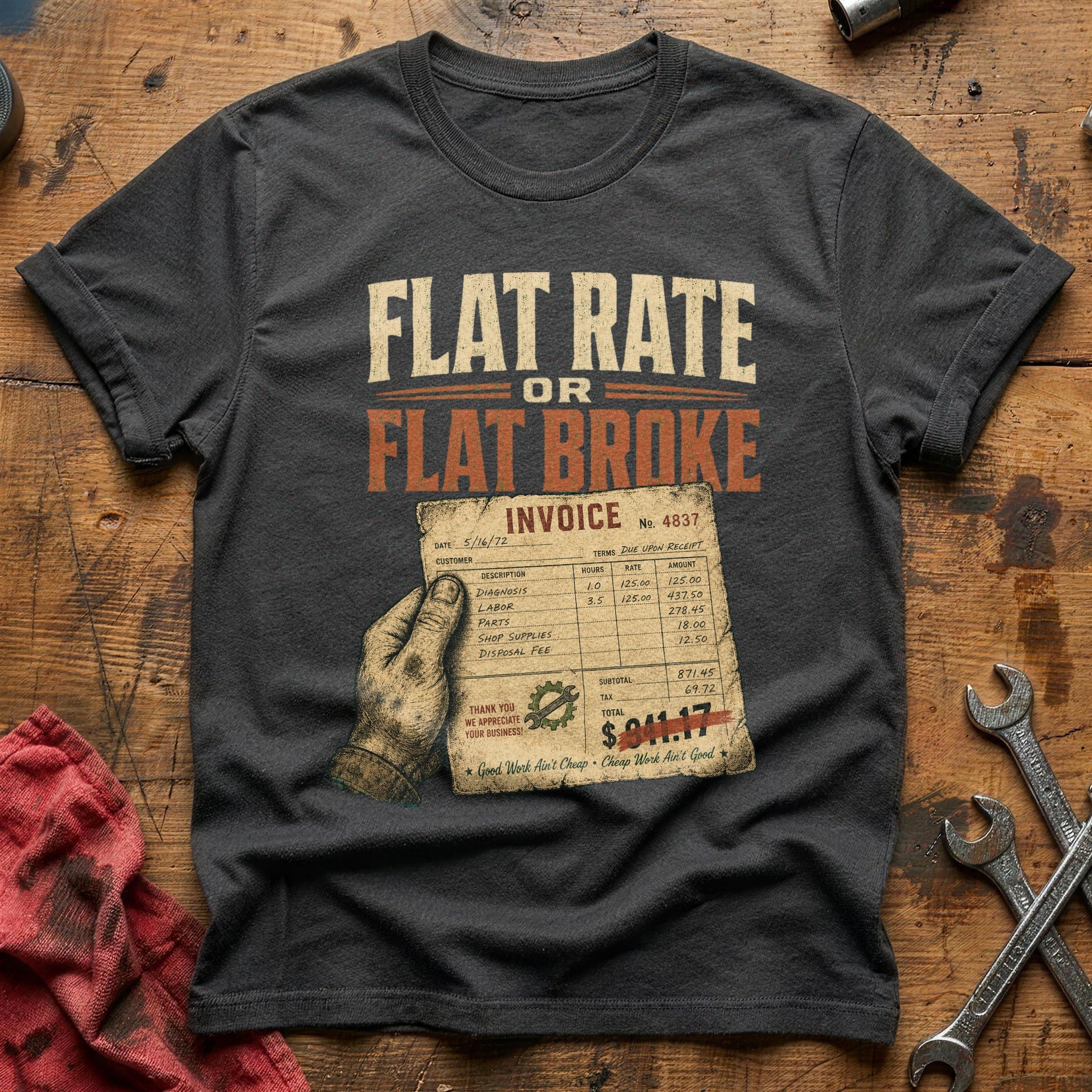 Flat Rate or Flat Broke T-Shirt - Charcoal