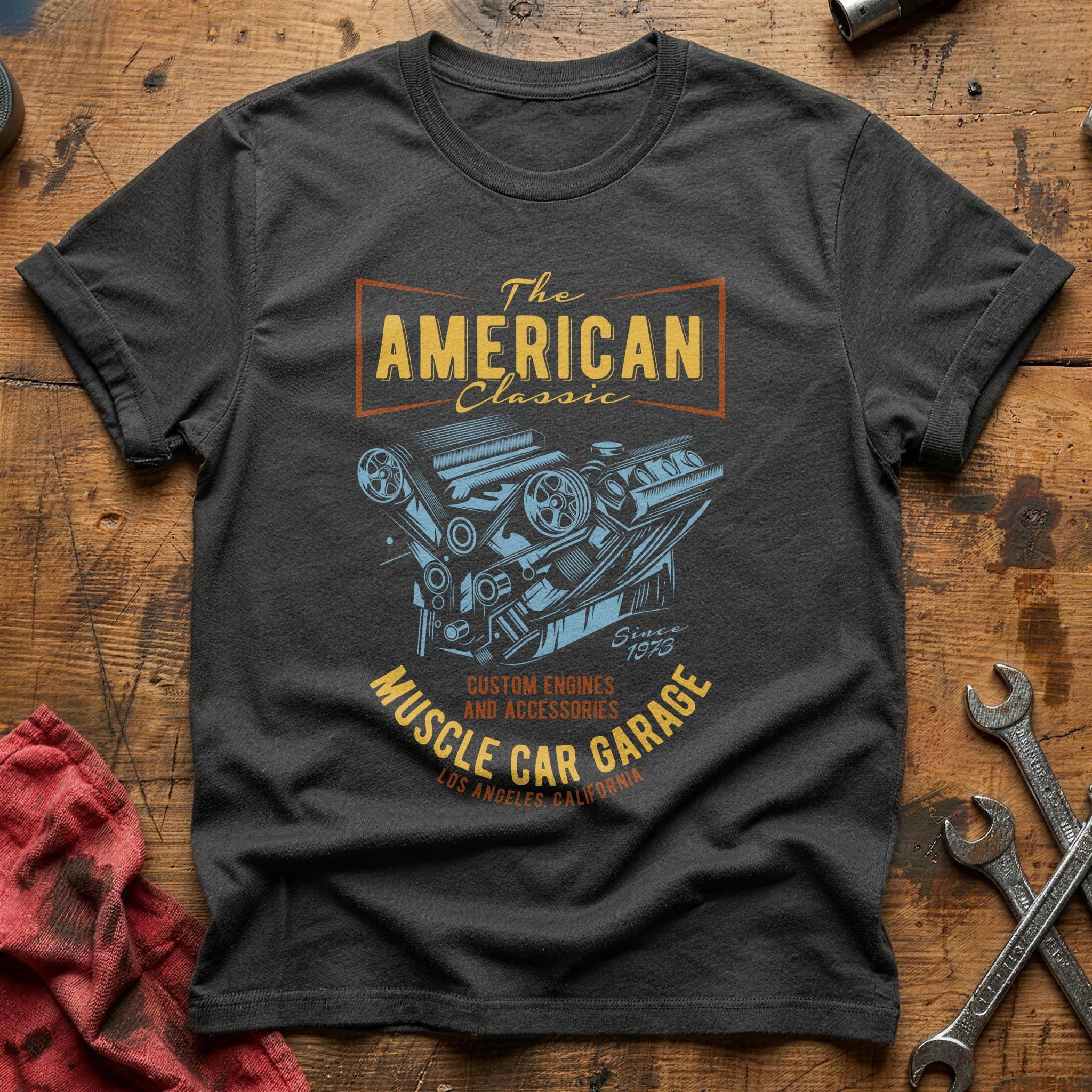 American classic muscle car garage T-Shirt - Charcoal