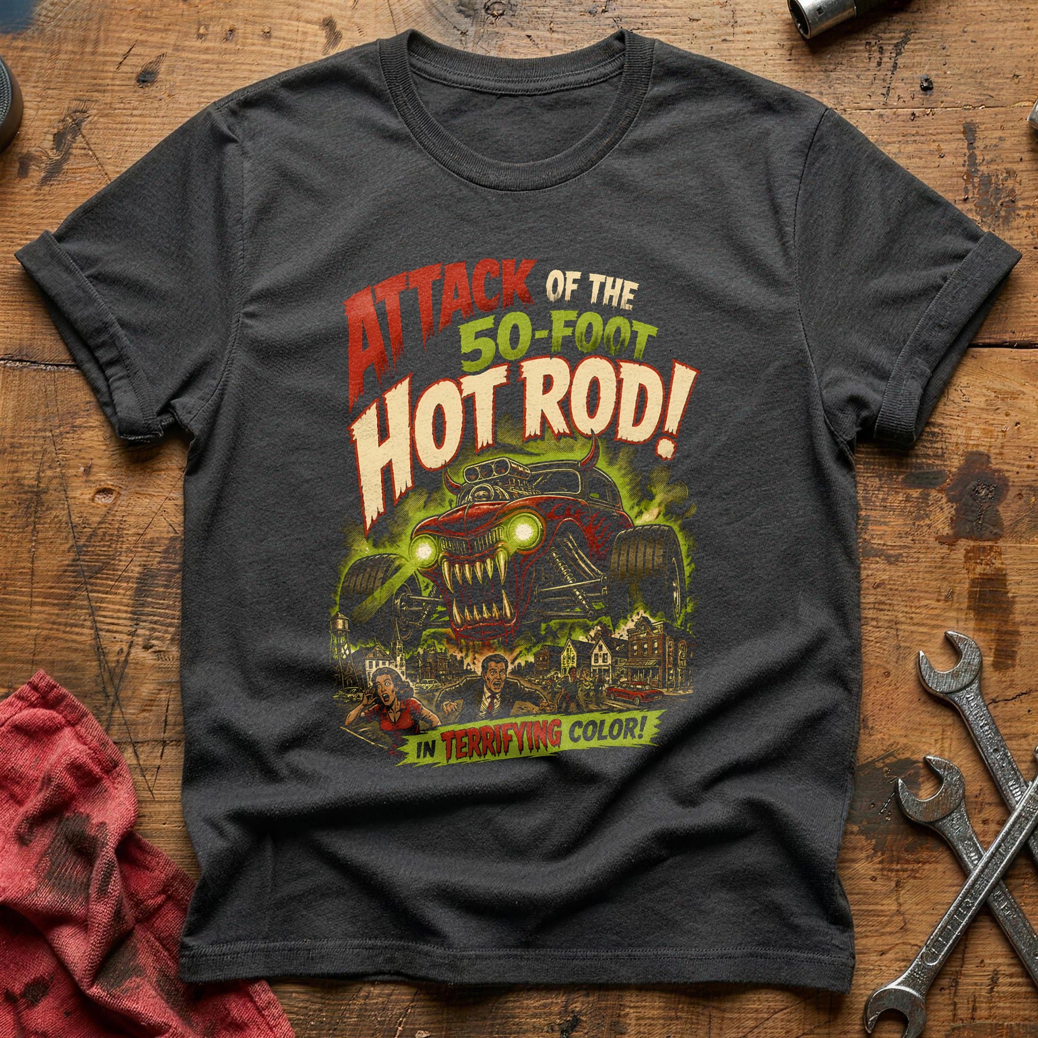 Attack Of The 50ft Hot Rod 49 T-Shirt - Charcoal