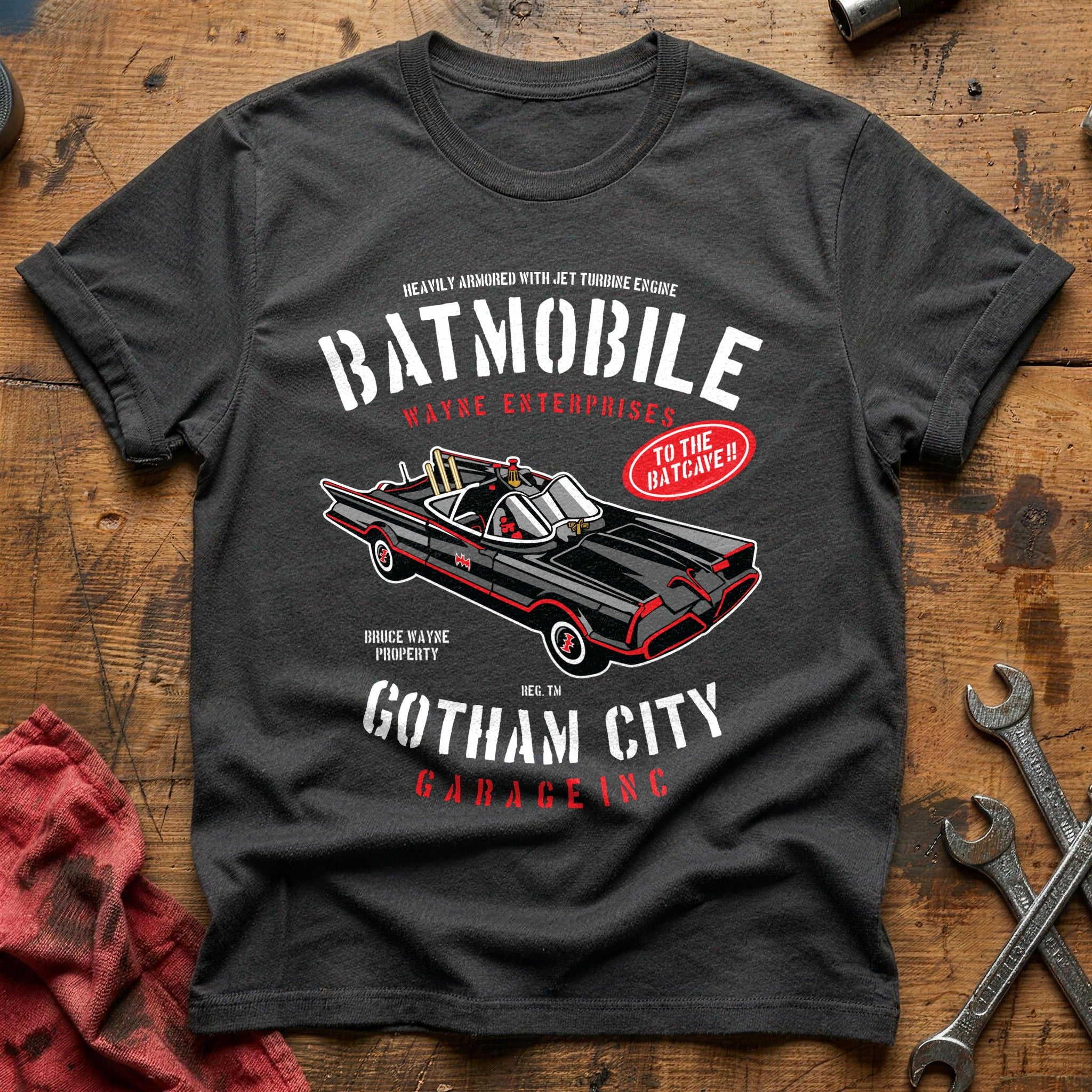 Batmobile gotham garage T-Shirt - Charcoal