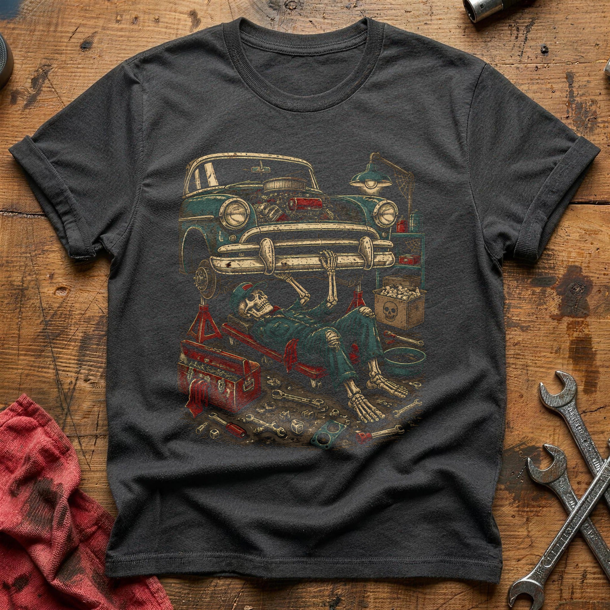 Bones Under Hood T-Shirt - Charcoal
