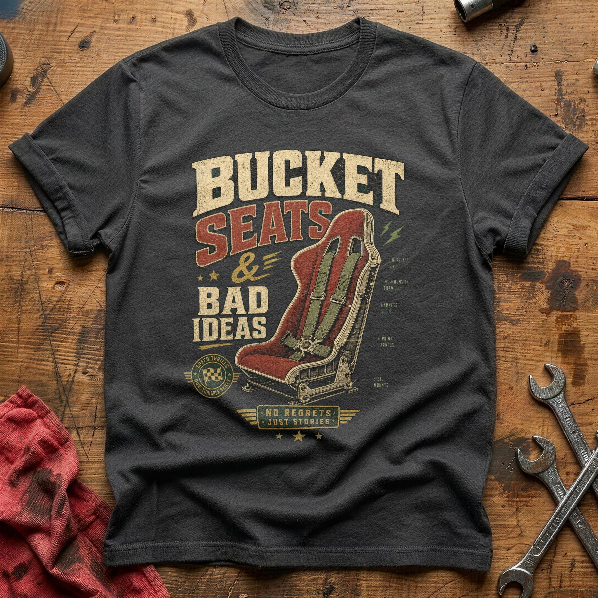 Bucket Seats & Bad Ideas T-Shirt - Charcoal