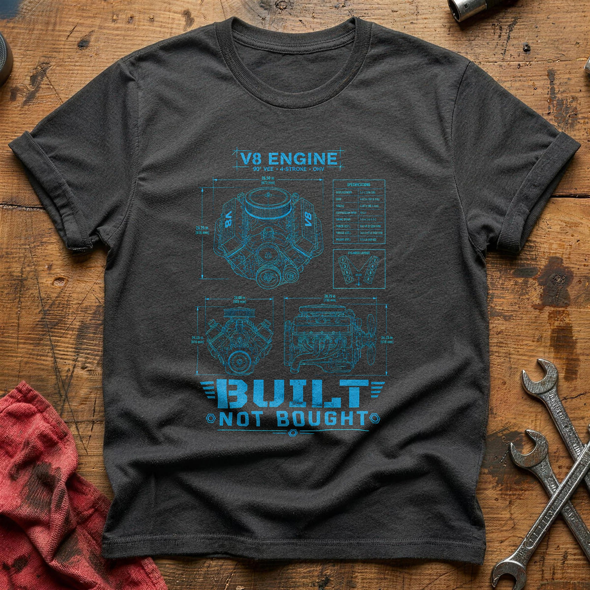Built Not Bought Blueprint 47 T-Shirt - Charcoal