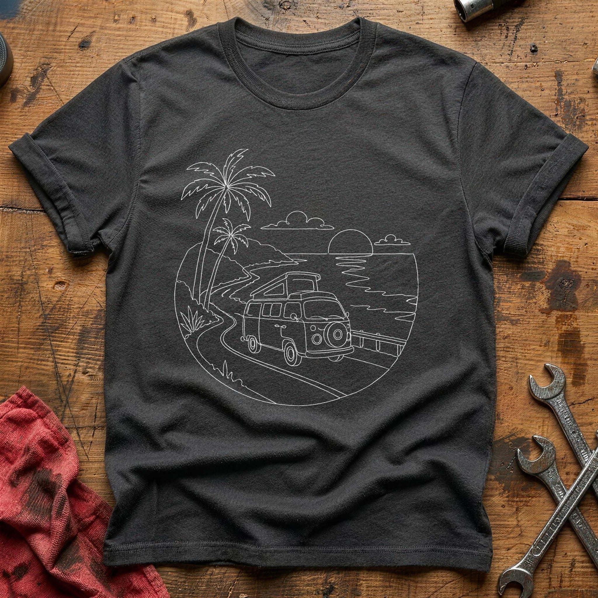 Camper Van Coast Sunset 63 T-Shirt - Charcoal