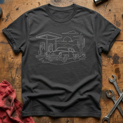 Car Desert Gas Station 23 T-Shirt - Charcoal