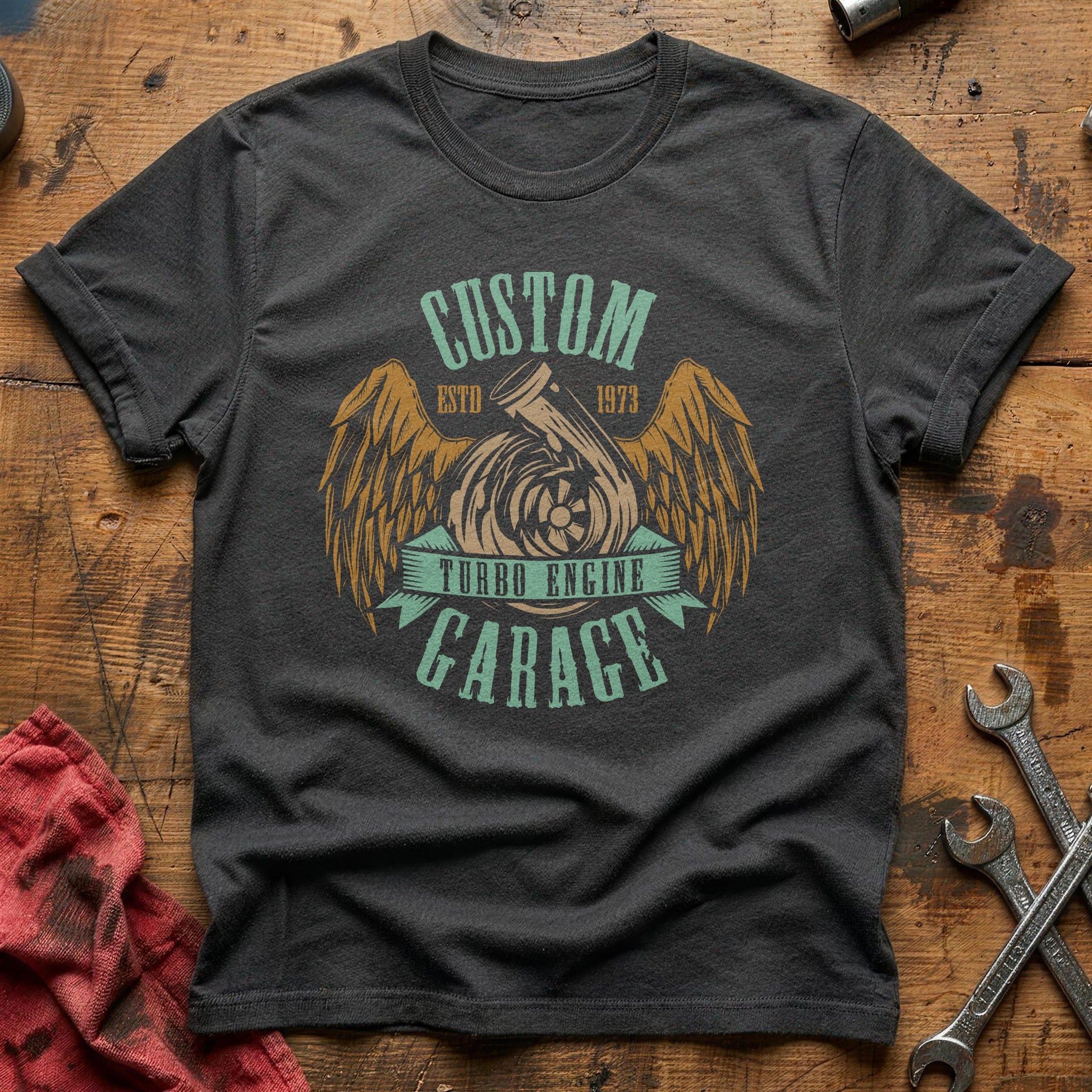 Custom turbo engine garage T-Shirt - Charcoal