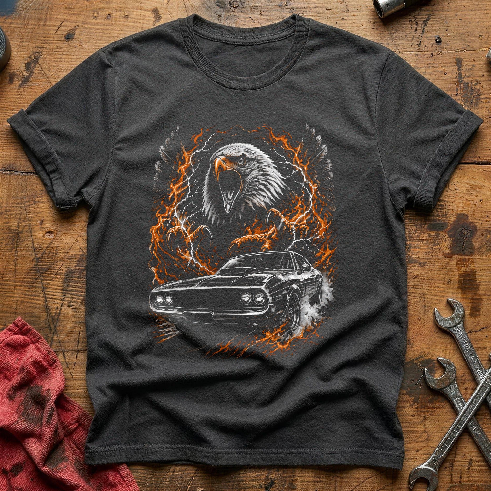 Eagle Muscle Car Fire T-Shirt - Charcoal