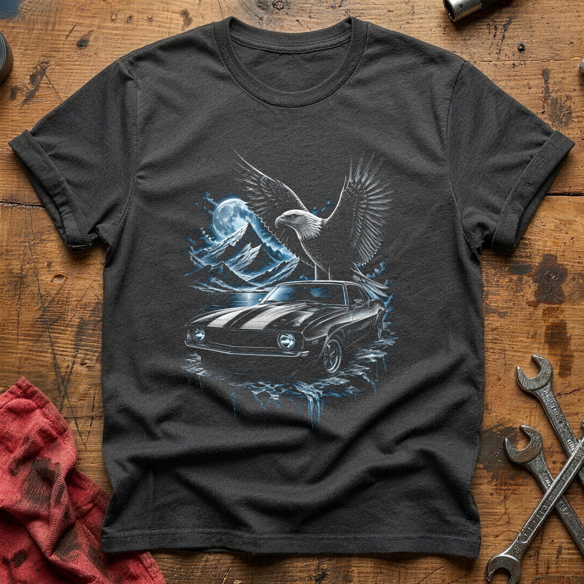 Eagle Muscle Car Moon T-Shirt - Charcoal