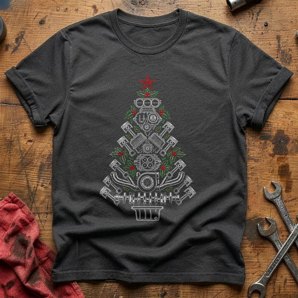 Engines Pistons Tree 63 T-Shirt - Charcoal