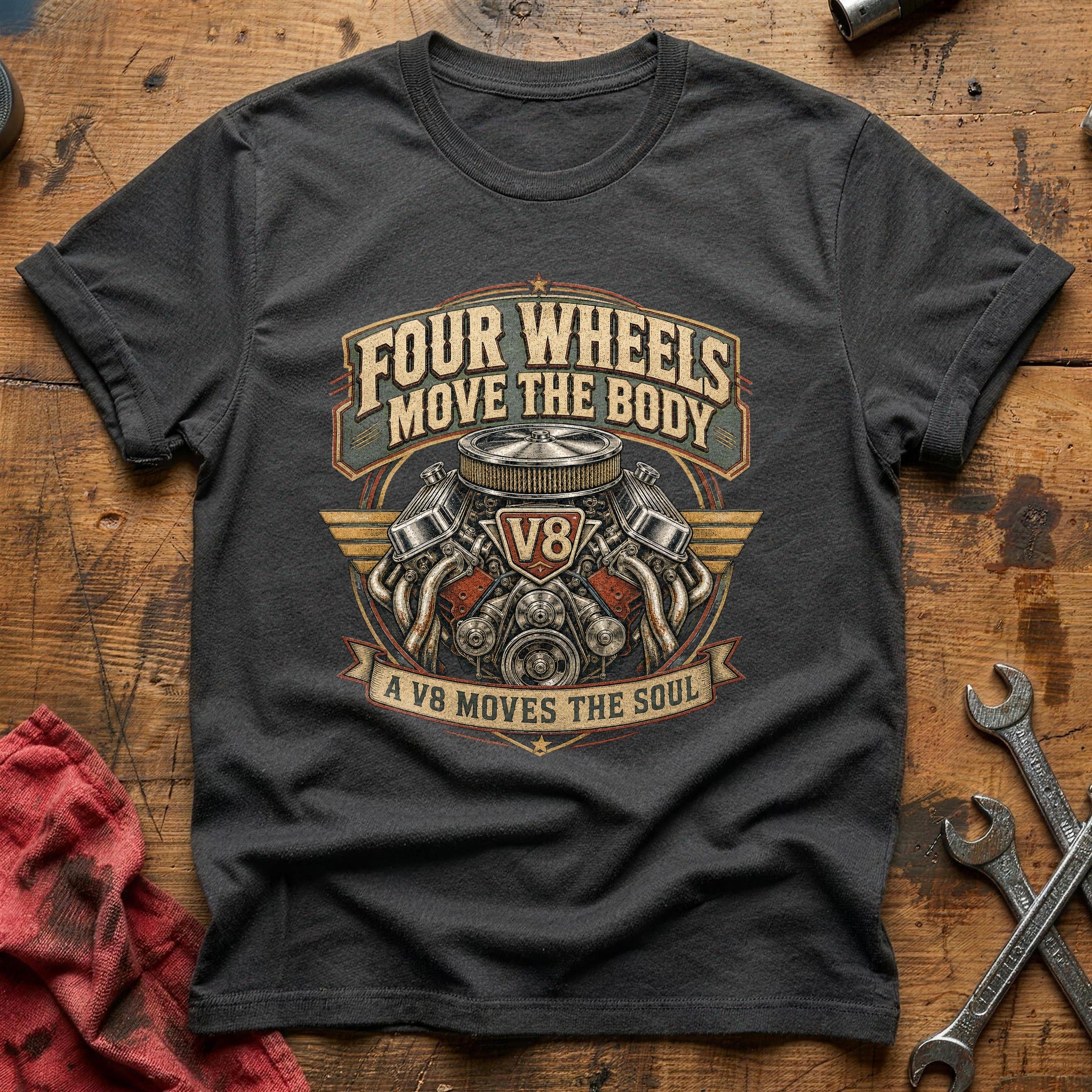 Four Wheels Move the Body T-Shirt - Charcoal