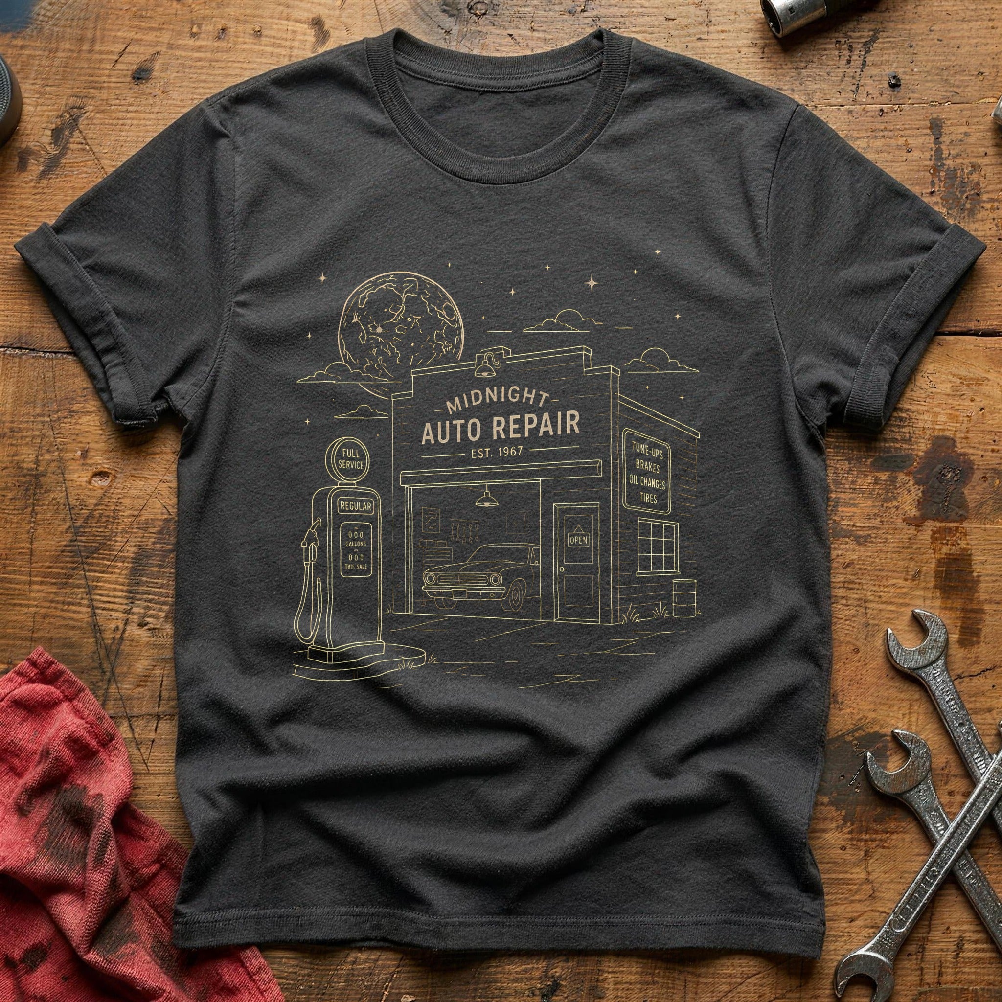 Garage Full Moon 47 T-Shirt - Charcoal