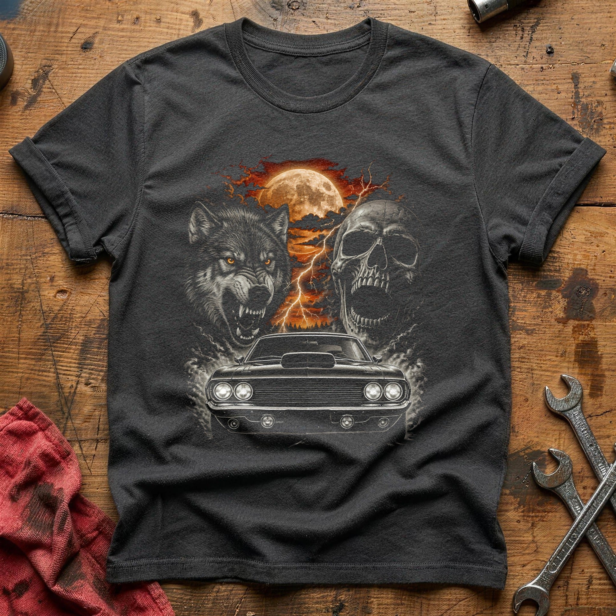 Grand Hotrod Wolf Skull 19 T-Shirt - Charcoal