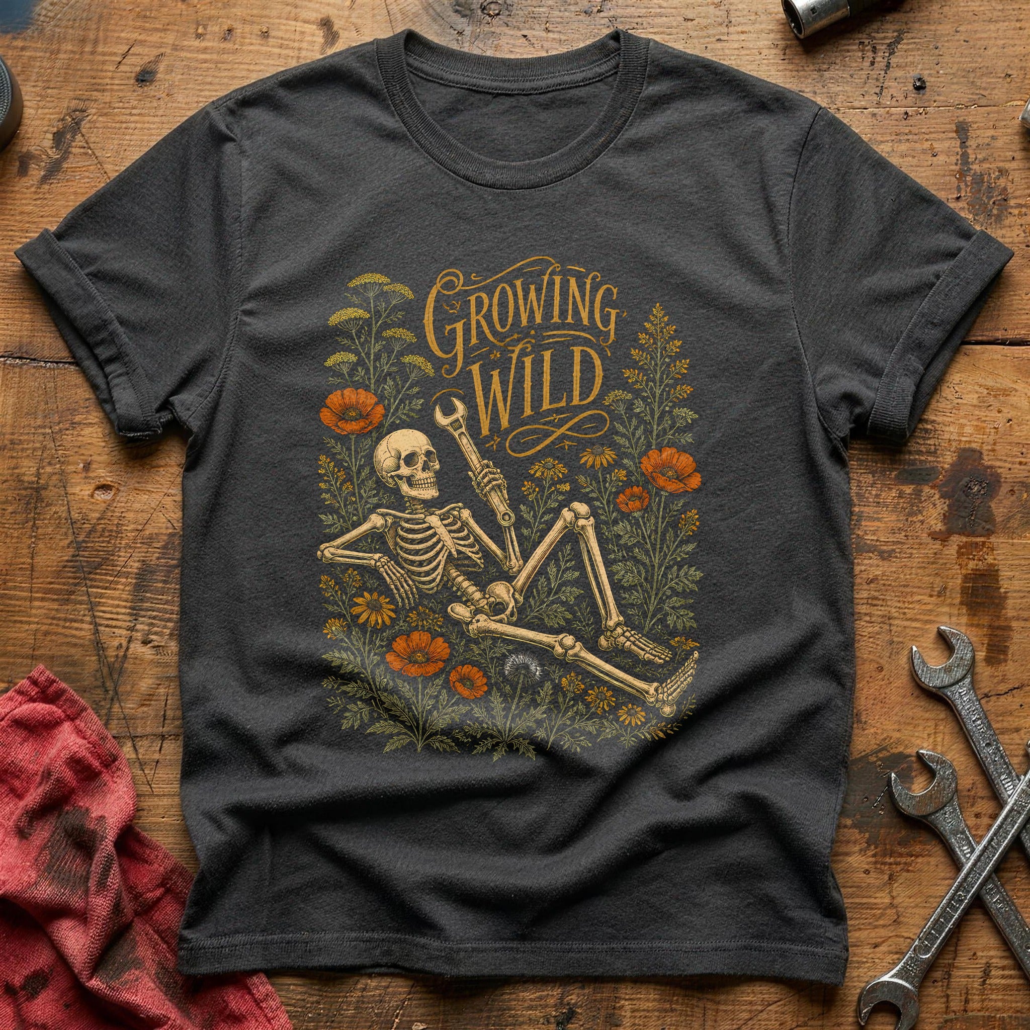 Growing Wild Skeleton 91 T-Shirt - Charcoal