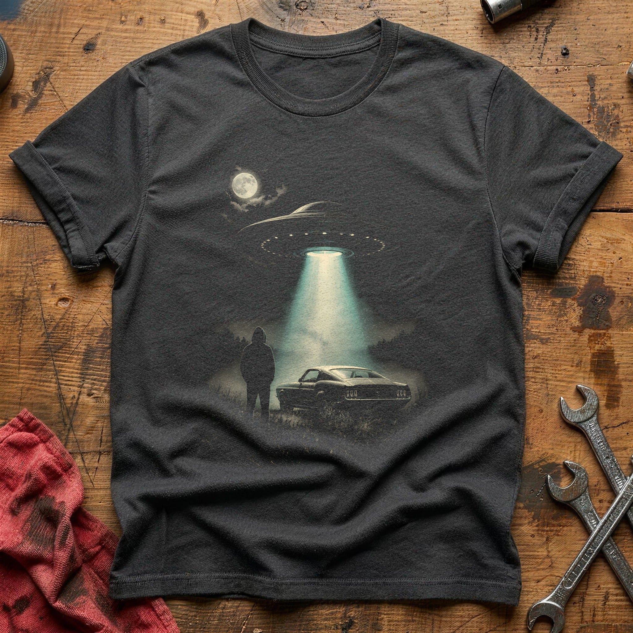 Hooded UFO Musclecar 27 T-Shirt - Charcoal