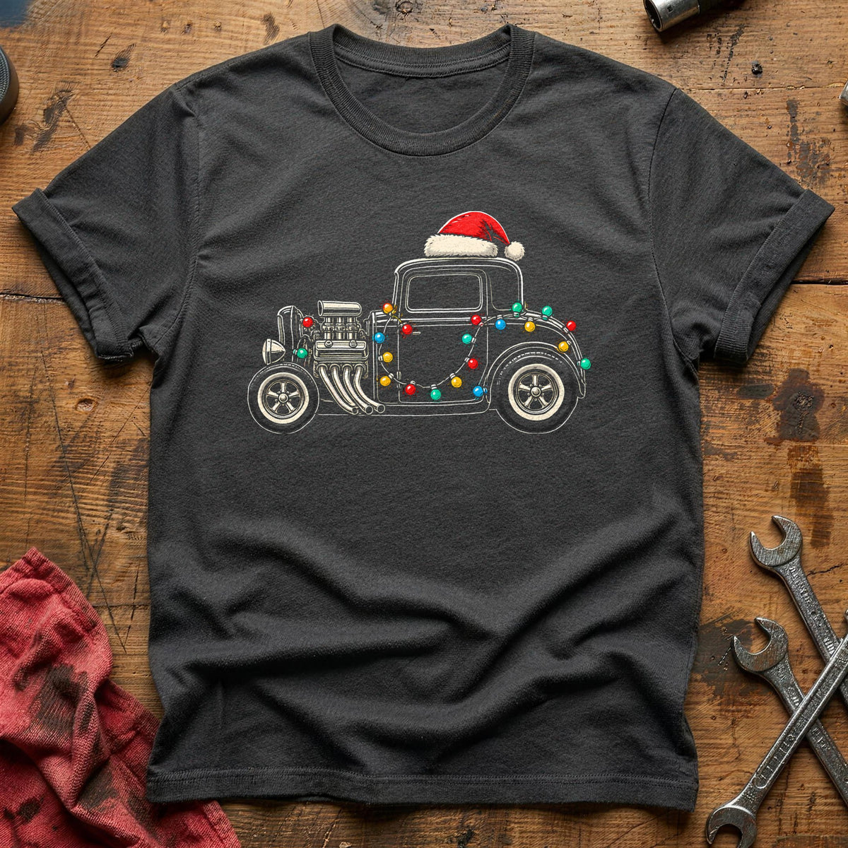 Hot Rod Christmas Lights 14 T-Shirt - Charcoal