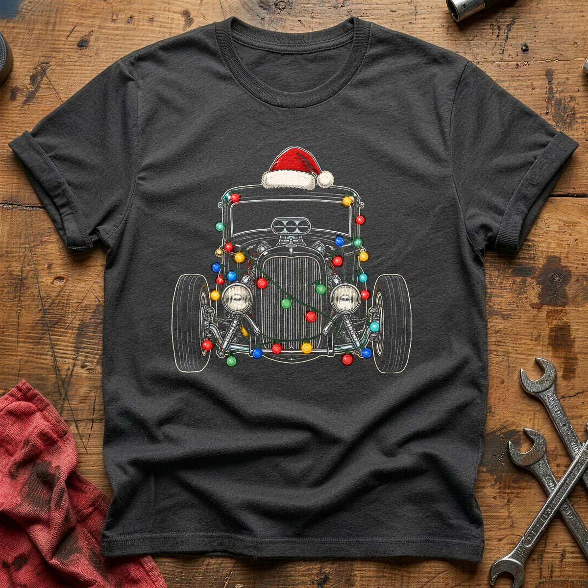 Hot Rod Christmas Lights 76 T-Shirt - Charcoal