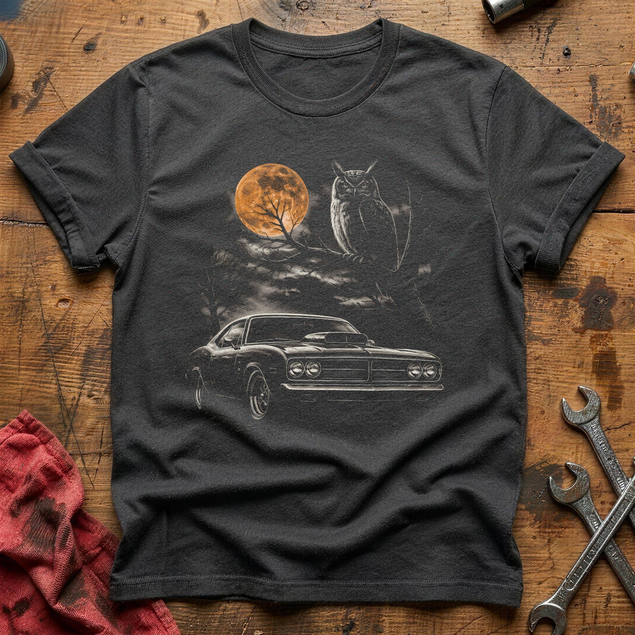 Hotrod Owl Autumn Trees 48 T-Shirt - Charcoal