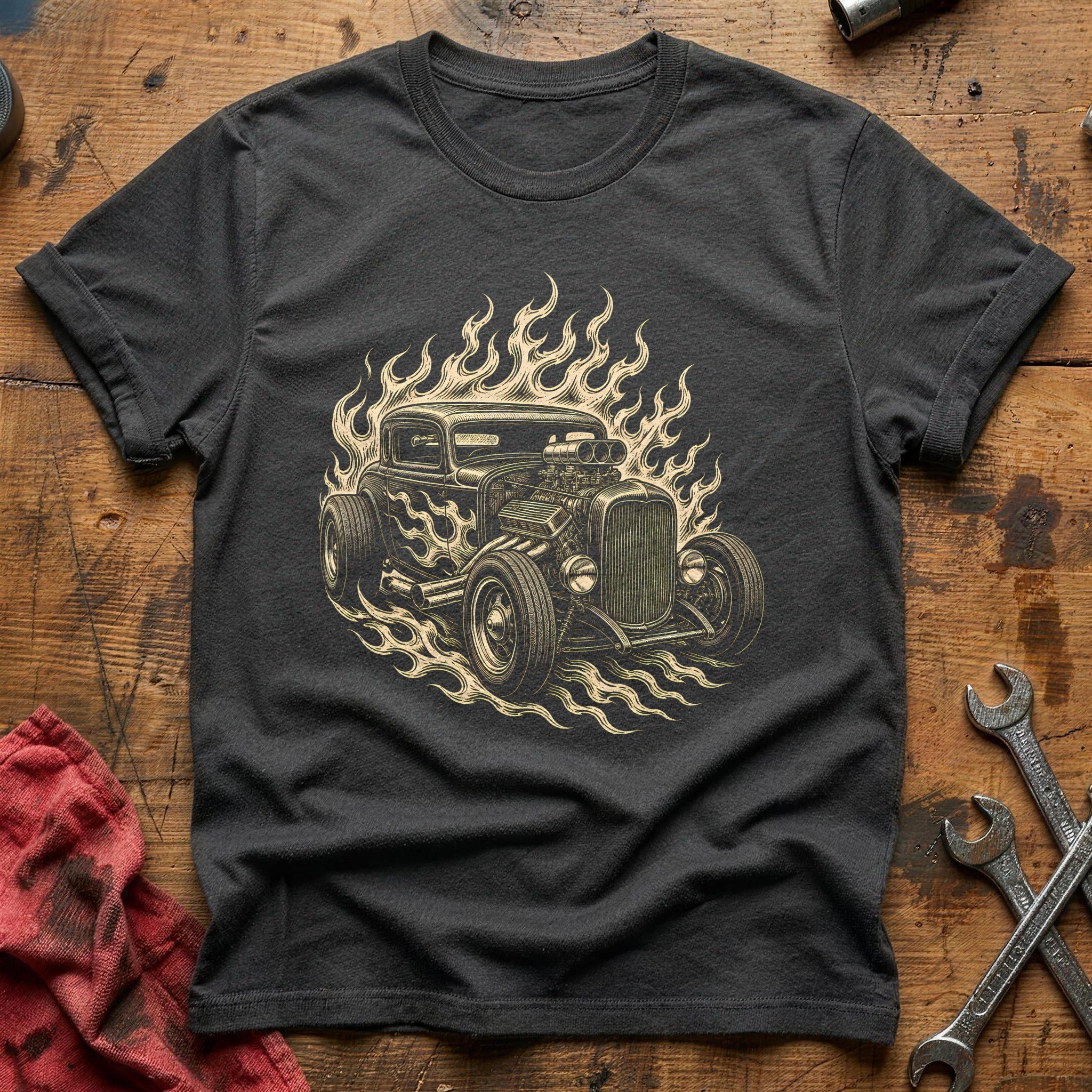 Hotrod Woodcut 80 T-Shirt - Charcoal
