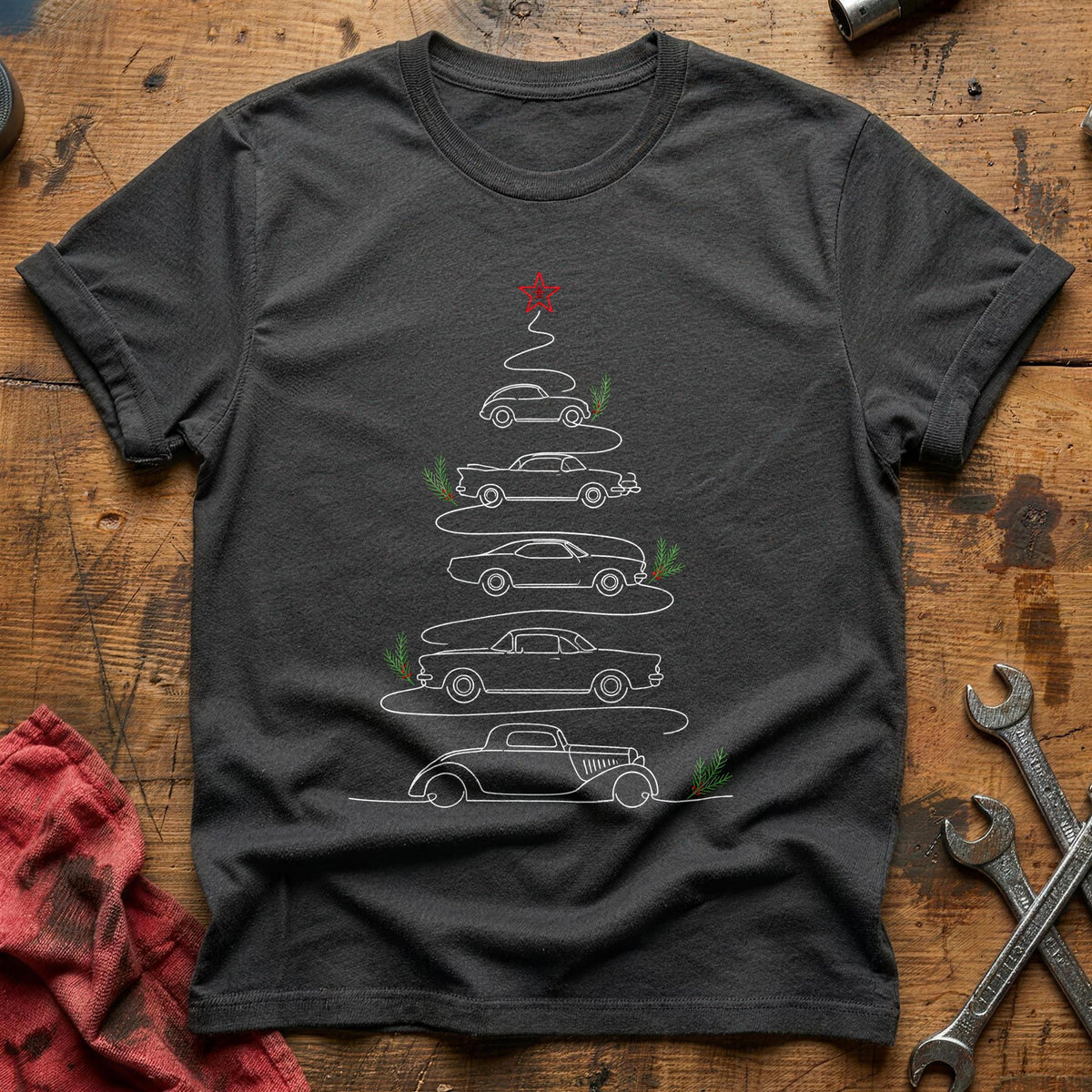 Minimal Line Car Tree 52 T-Shirt - Charcoal