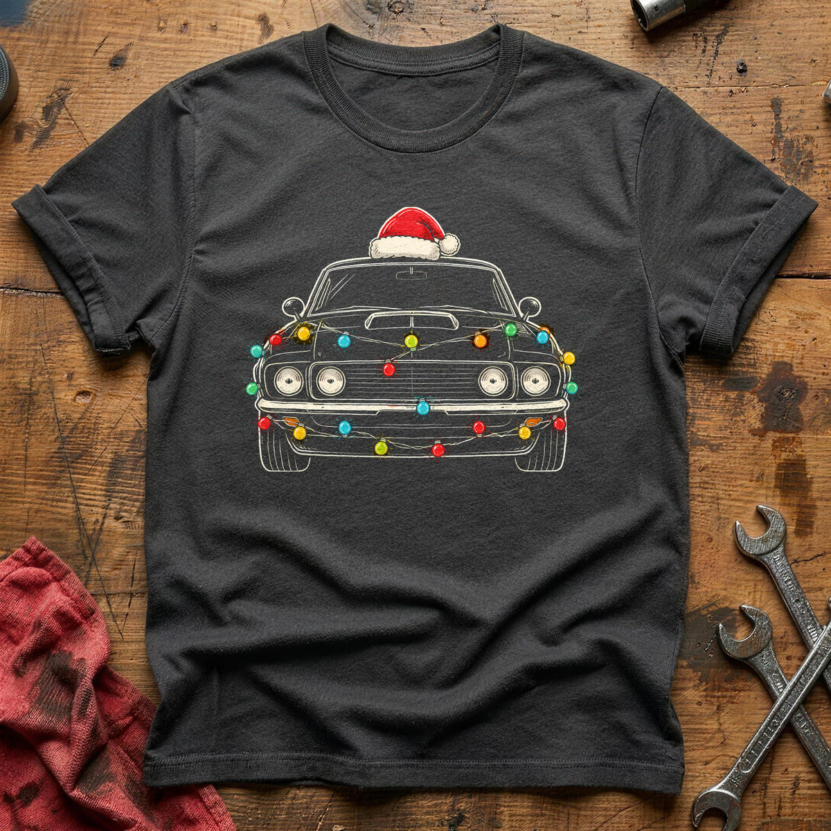 Muscle Car Christmas Lights 40 T-Shirt - Charcoal