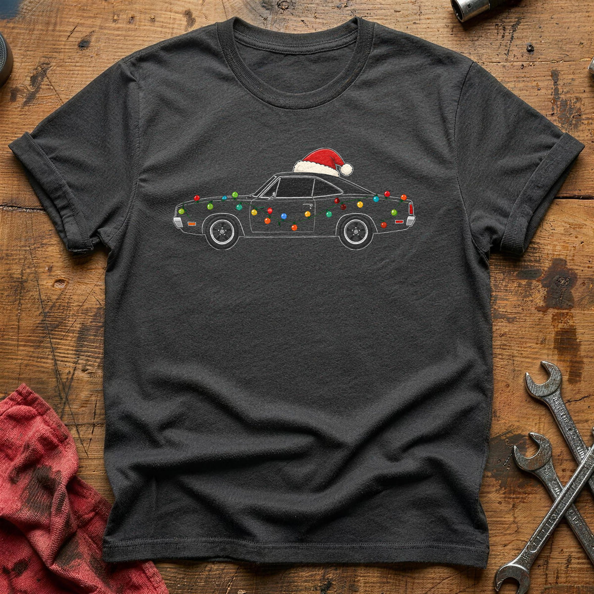 Muscle Car Christmas Lights 72 T-Shirt - Charcoal