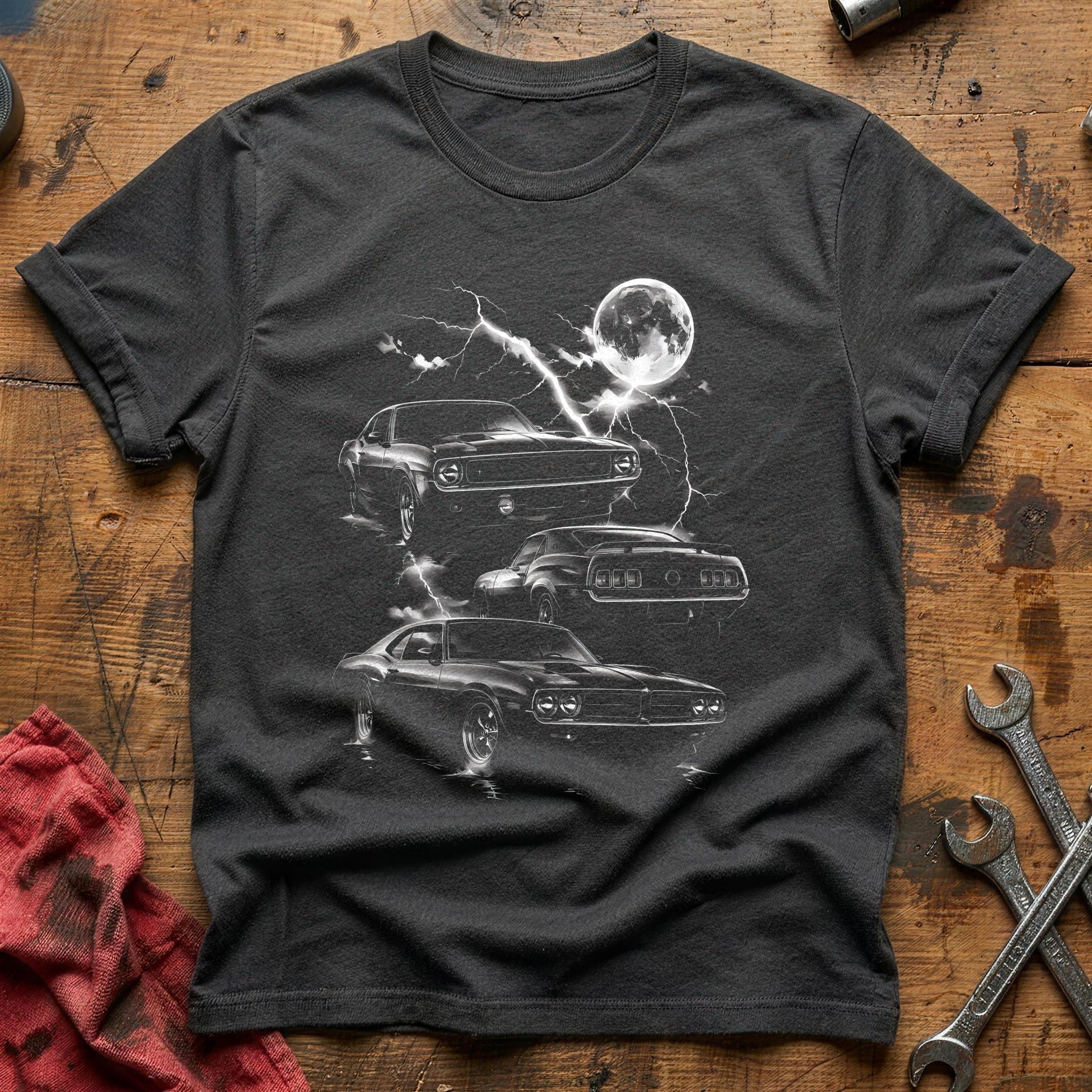 Muscle Car Lightning Moon T-Shirt - Charcoal